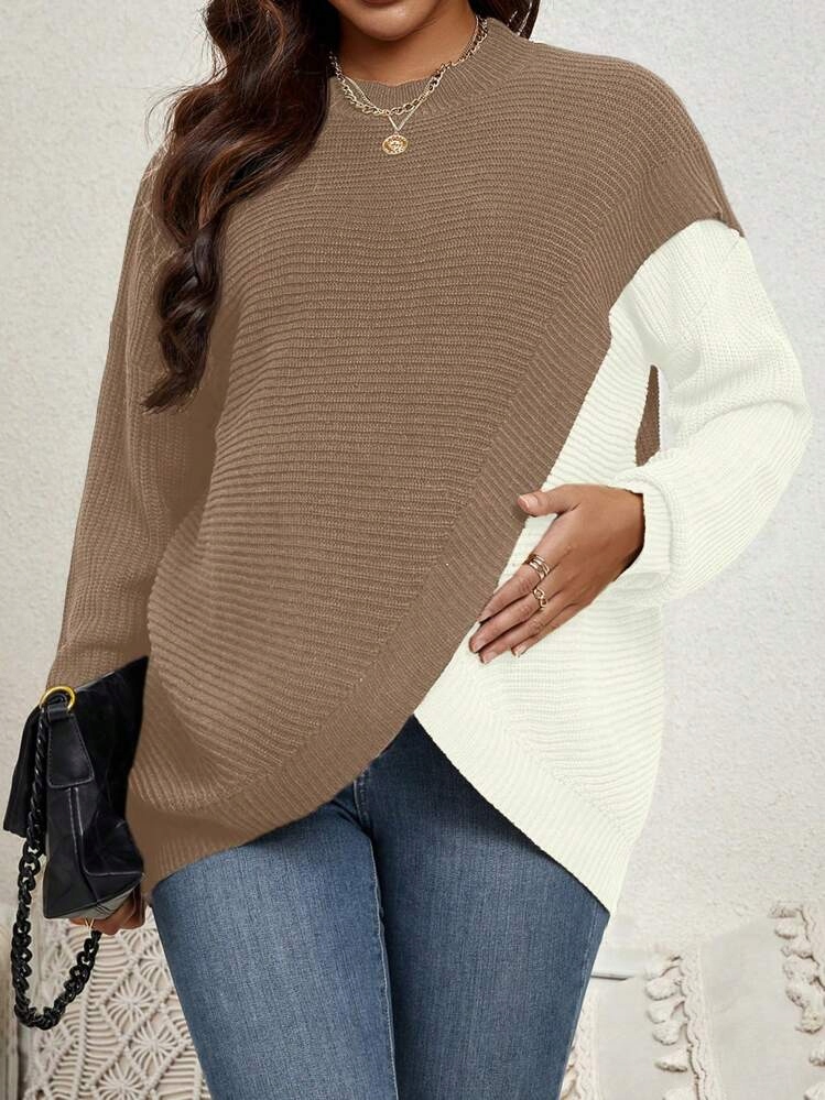 Dwukolorowy sweter ciążowy SHEIN z asymetrycznym dołem L Rozmiar L