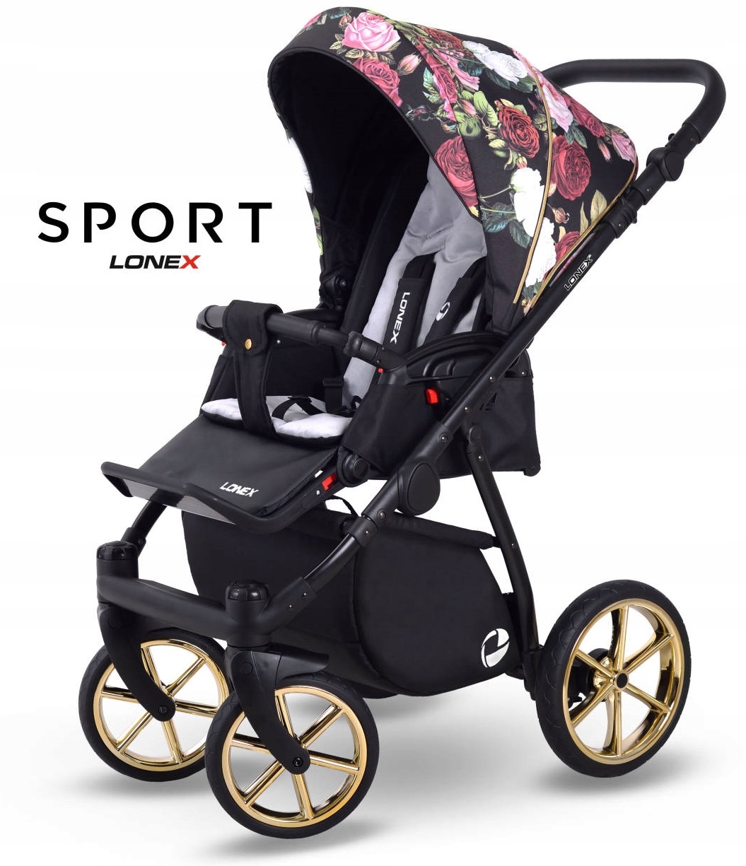 POLSKA spacerówka w kwiaty składany WÓZEK SPACEROWY ZŁOTE FELGI