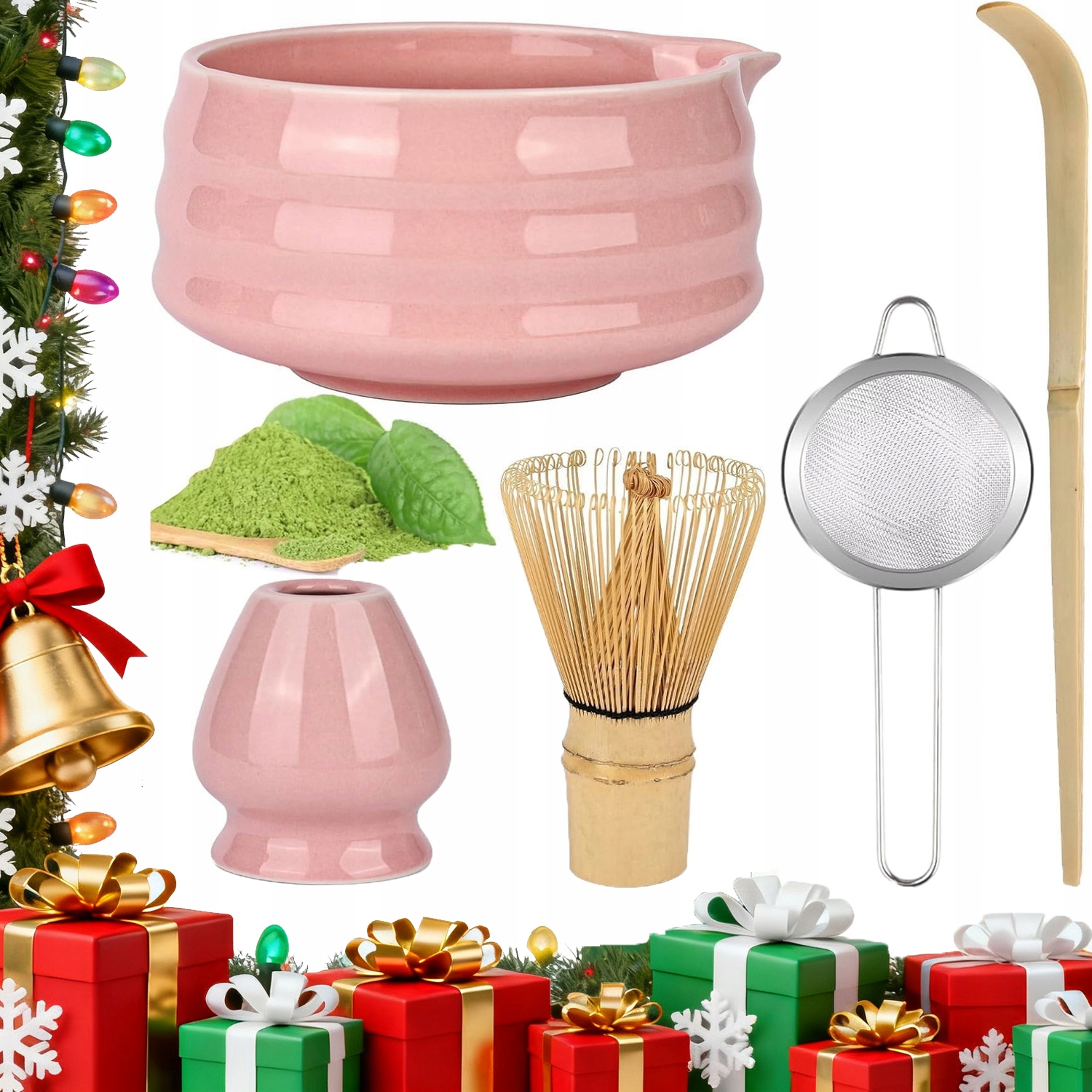 Levně Sada Na Matchu Růžová S Bambusovým Chasenem, Keramika 5V1, Snadné Použití