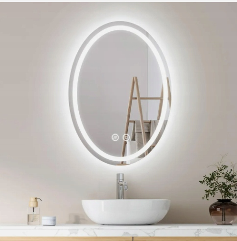 Polooválne zrkadlo 3v1, tri farby Led vykurovacia podložka 50x70 cm