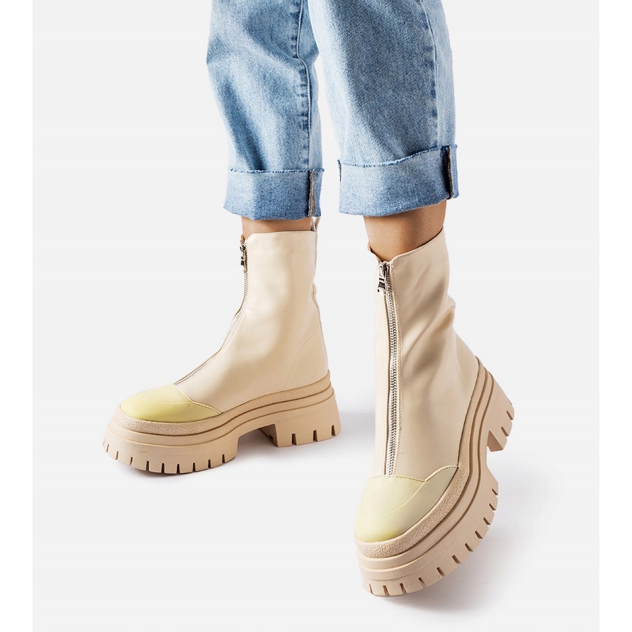 Beżowy Skóra ekologiczna Buty Botki r.41 Marka bez marki