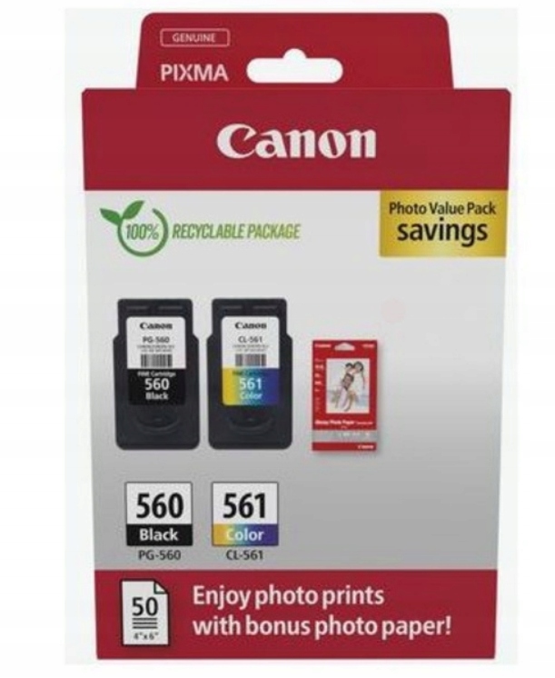 Zestaw tuszy Canon PG-560 CL-561 papier foto 50 szt (3713C008) komplet