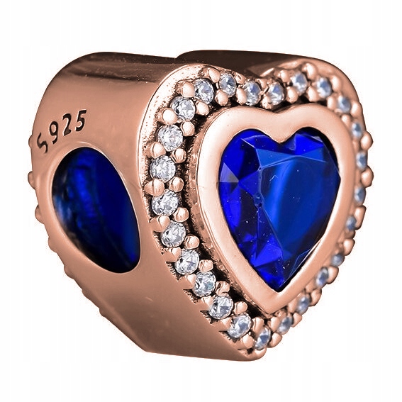 

Charms Niebieskie Serce różowe złoto srebro 925
