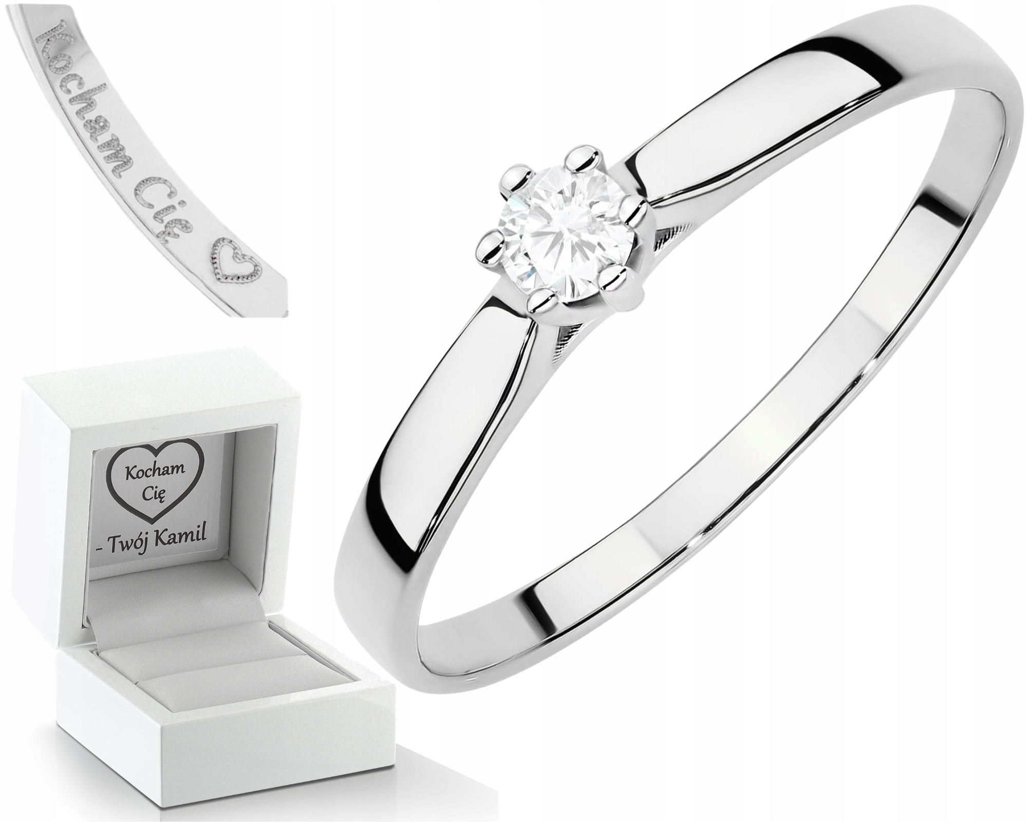 Bílé Zlato Prstýnek Laboratorní Diamant Gravírování Bonus 585 Dárek