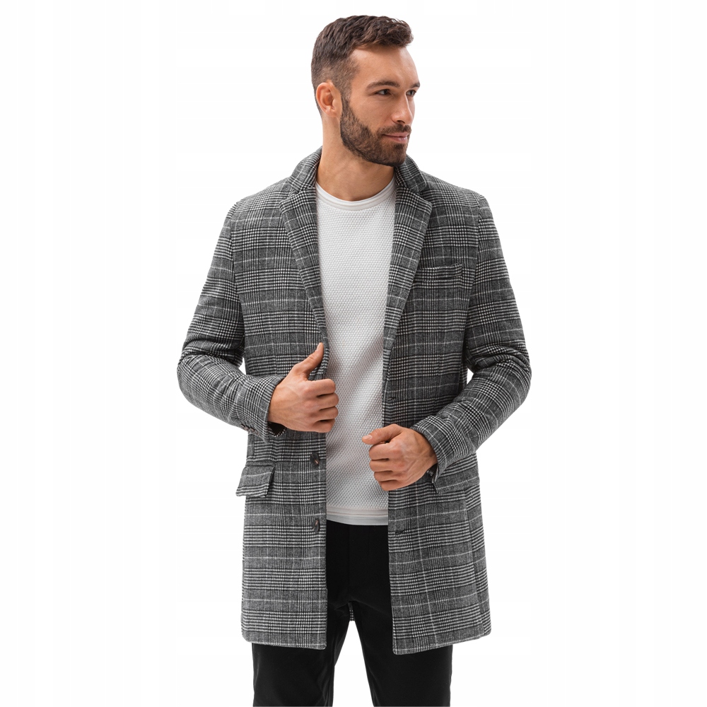 

Płaszcz męski klasyczny w kratę C499 czarny XL