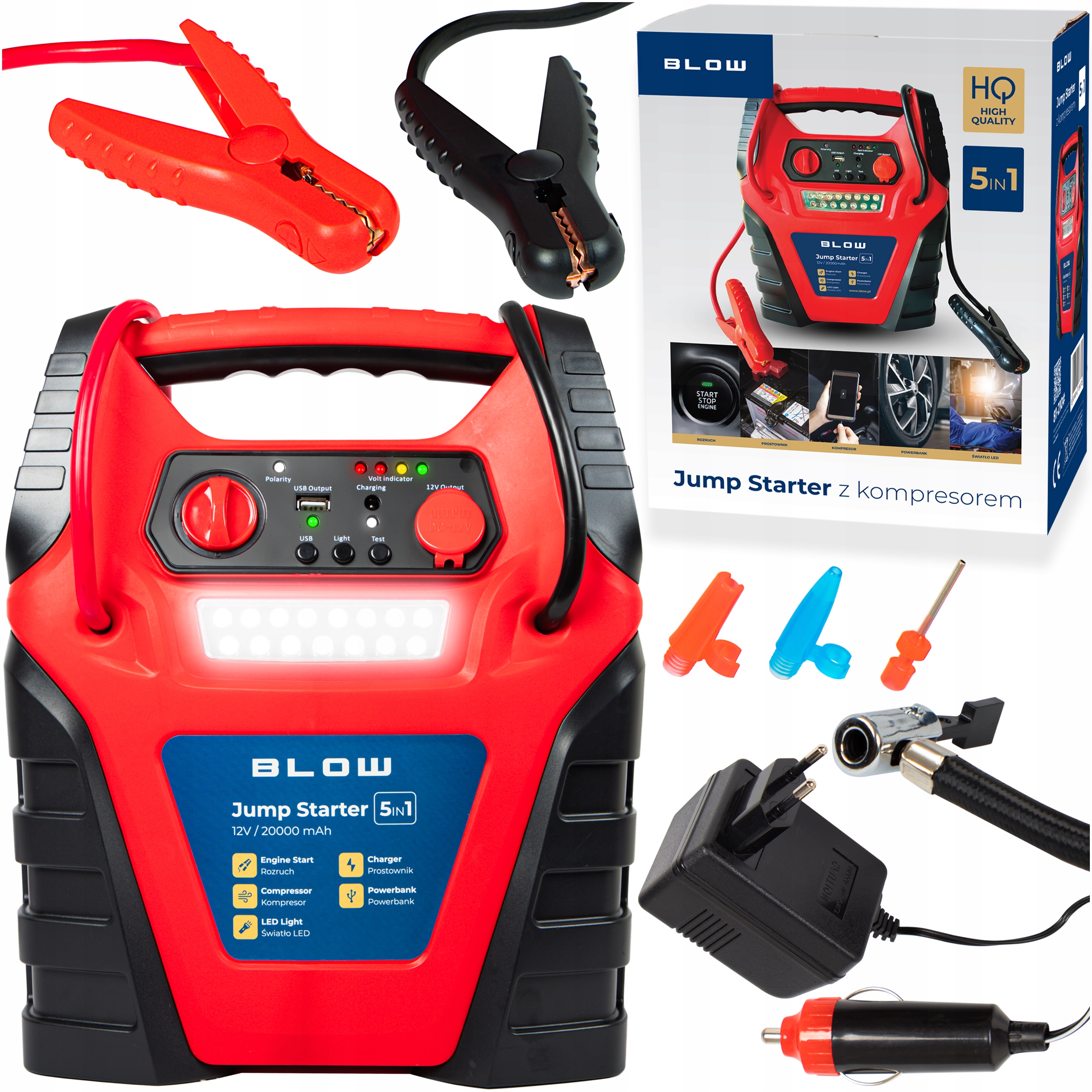 Štartovací Booster Powerbank Kompresor Do Auta Pumpa 12V 20000Ah 5v1