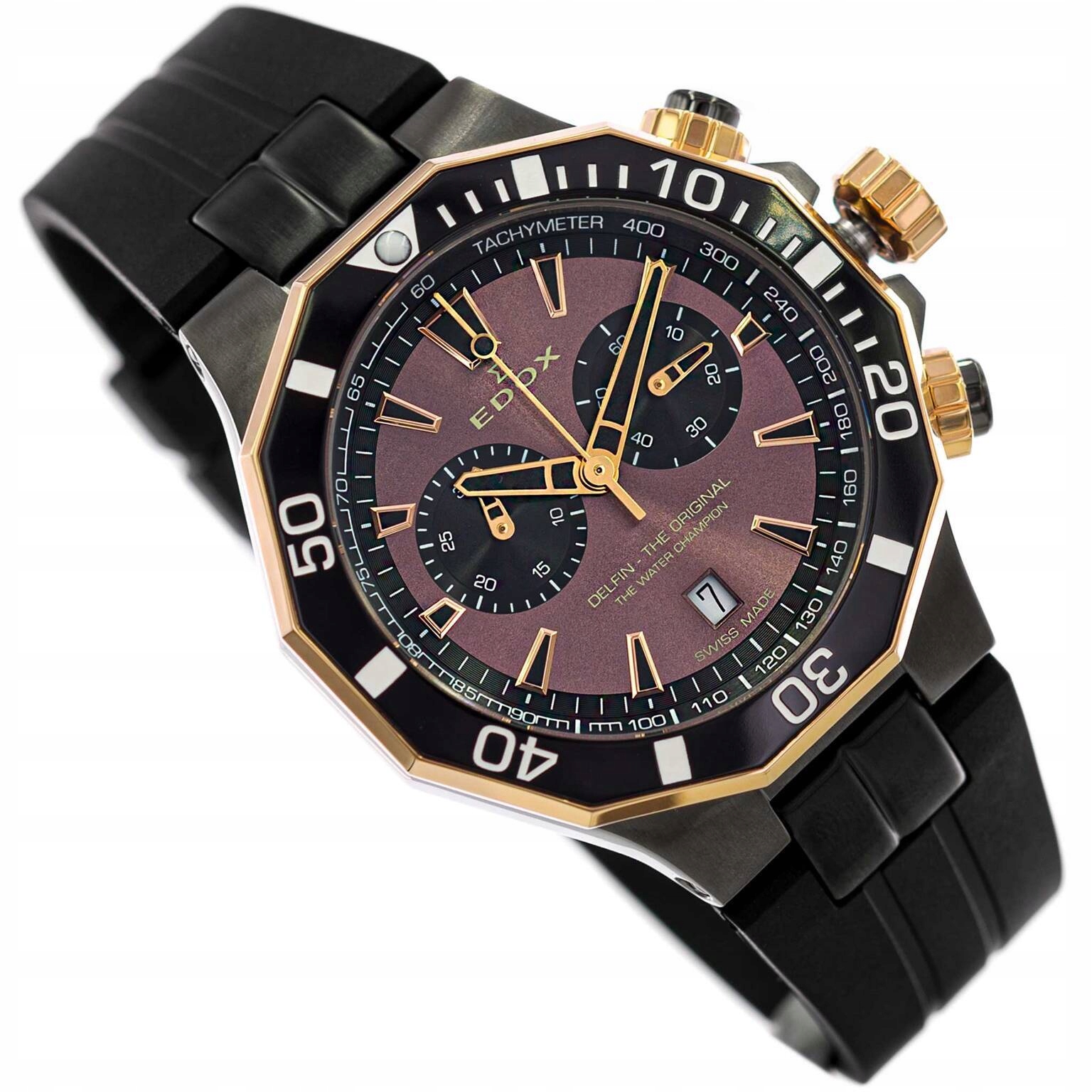 Pánské Hodinky Edox 10112 357GRNCA Brnr Delfín Černé Na Řemínku Stopky 200 M
