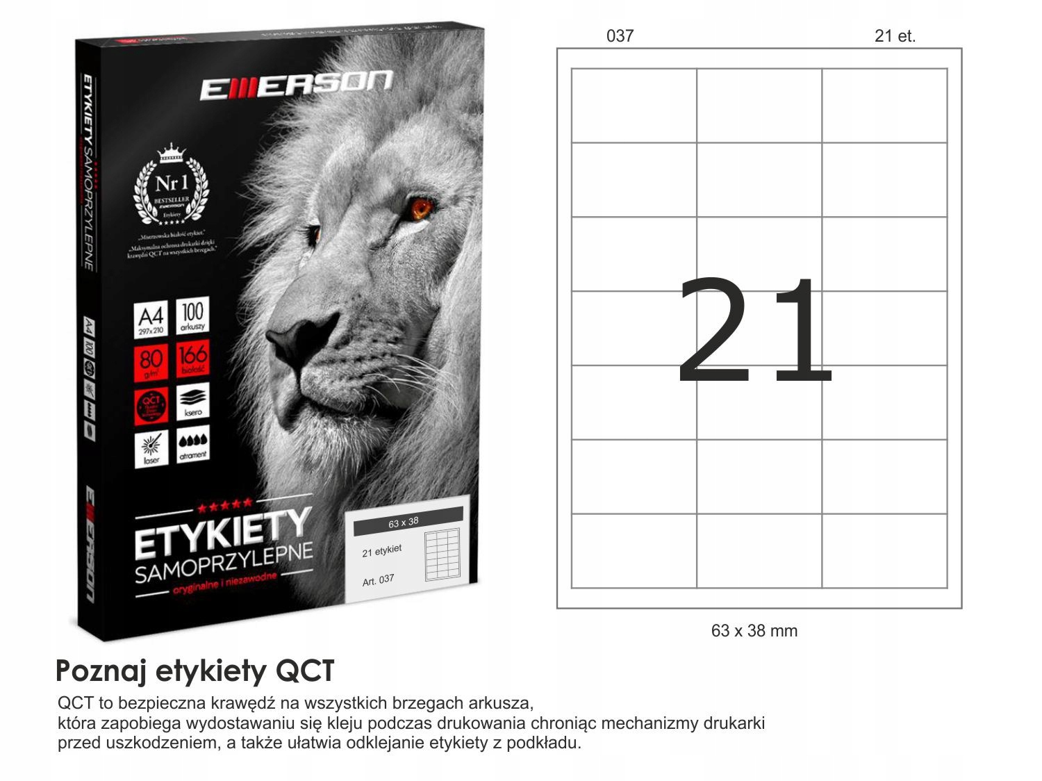 

Etykiety samoprzylepne A4 100ark Emerson 63x38