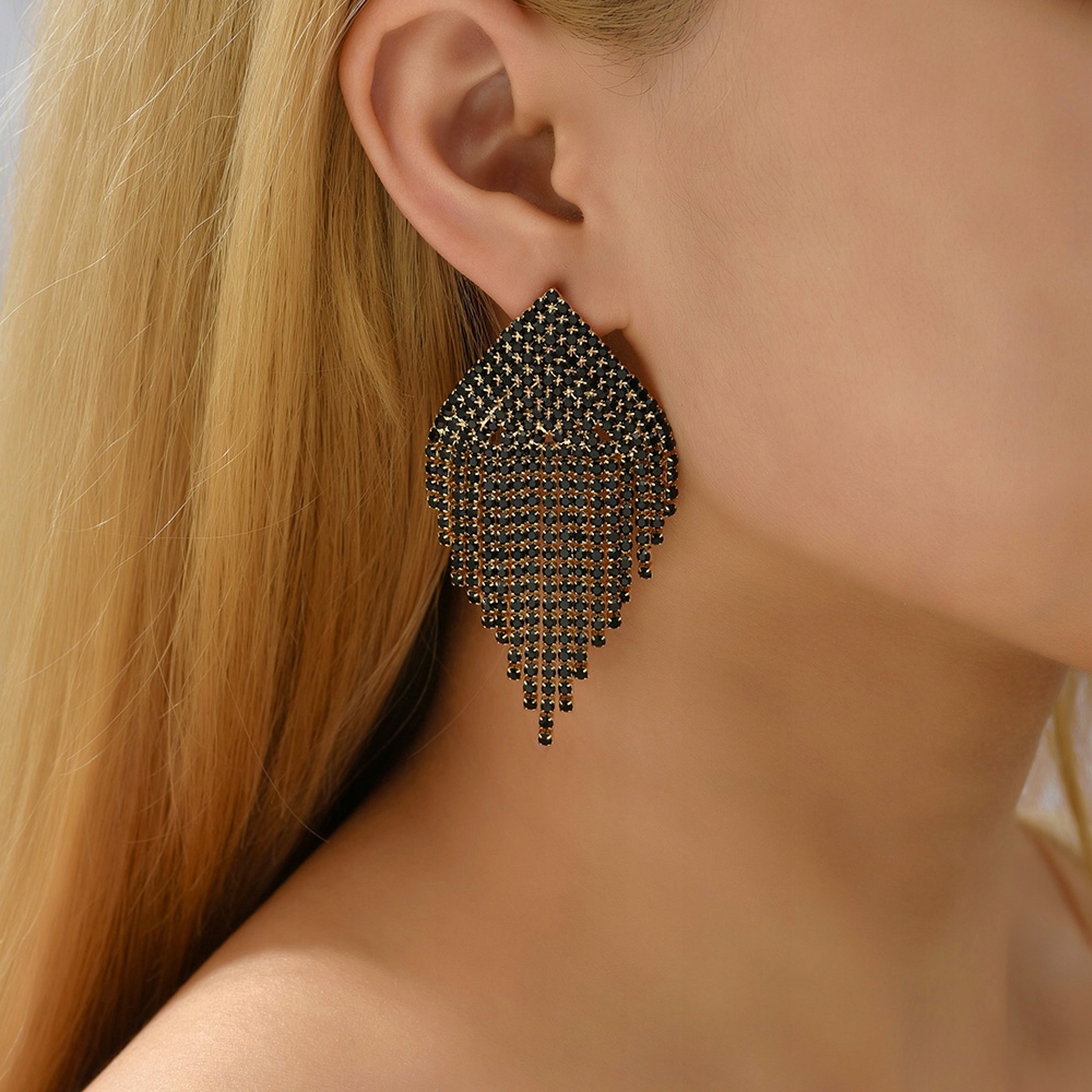 Kolczyki Sztyfty Kolor Złote Czarne Cyrkonie Kryształki Frędzle Ślub 66mm Kod producenta KOL_3354 x1