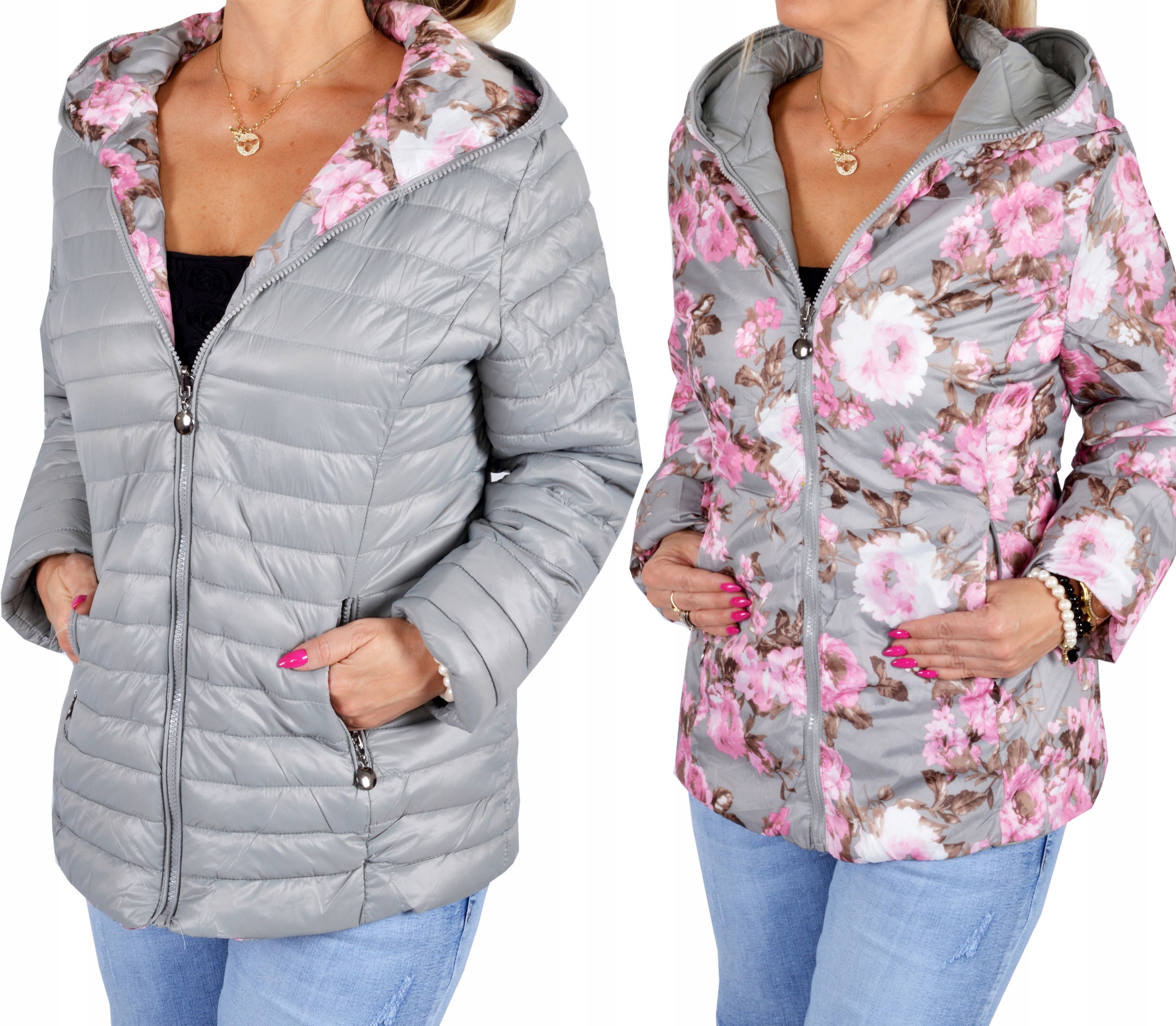 Pikowana kurtka damska lekka dwustronna Plus Size