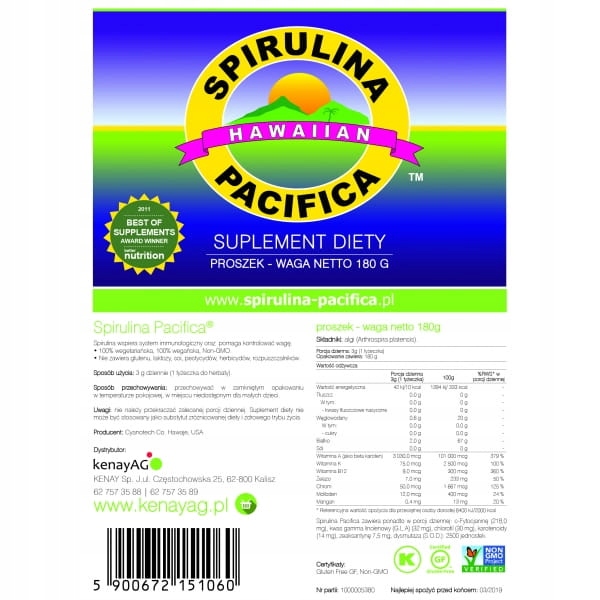 

Spirulina Pacifica Hawajska w proszku (180 g)