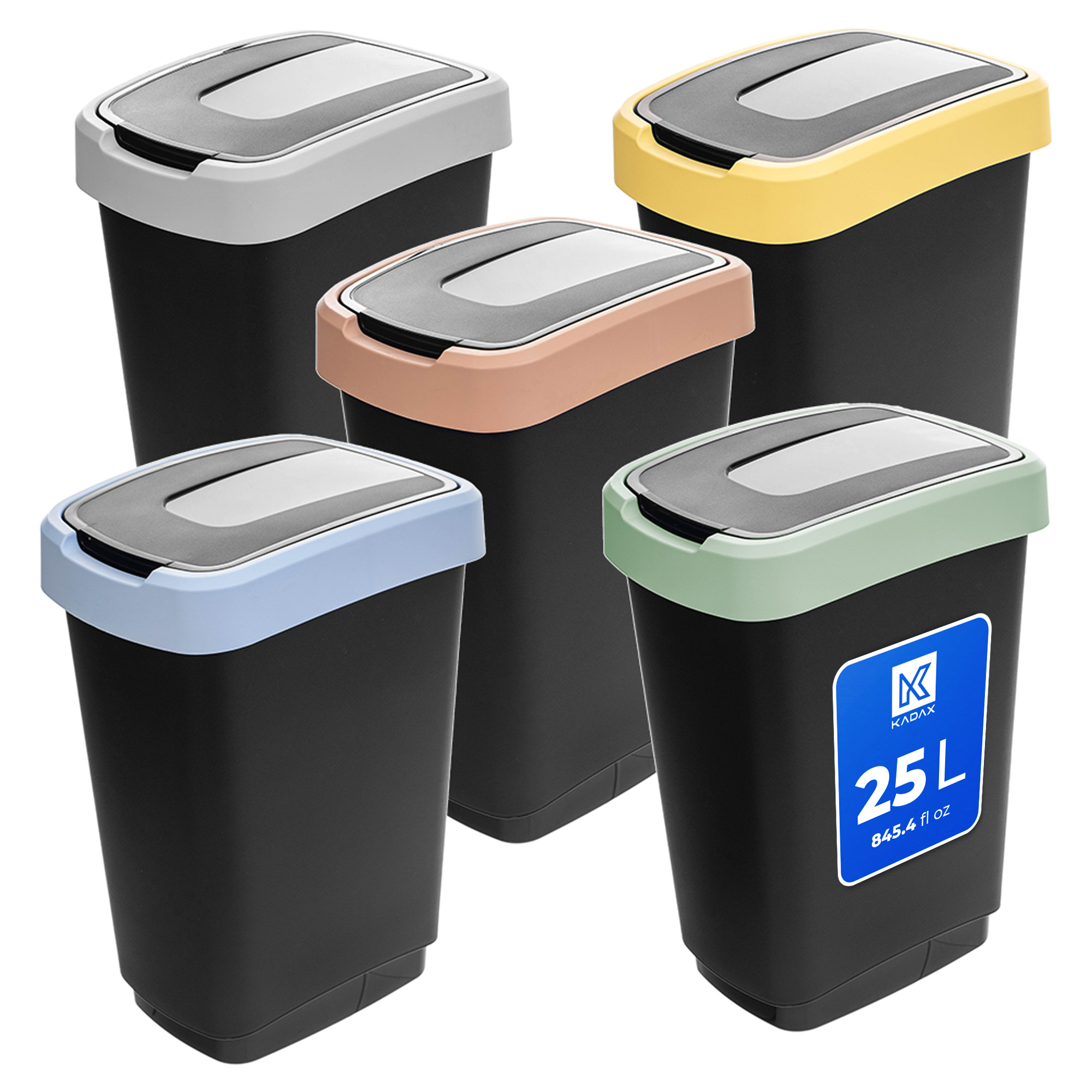 Koš Na Třídění Odpadků 5x 25L Nádoba Na Odpad Sada Košů Do Kuchyně