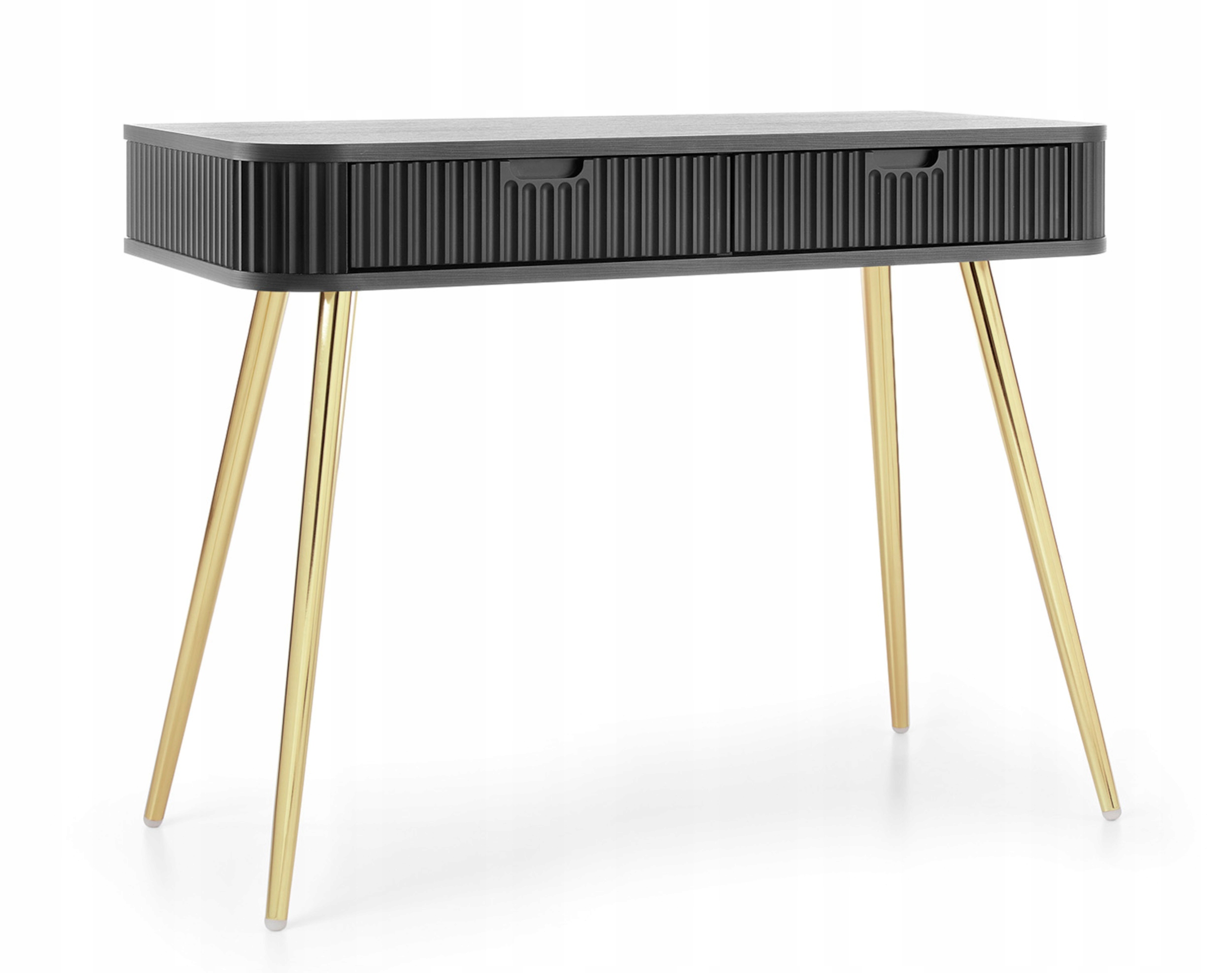 Toaletní Stolek s dvěma lamelovými zásuvkami 110 cm Černé zlaté nohy