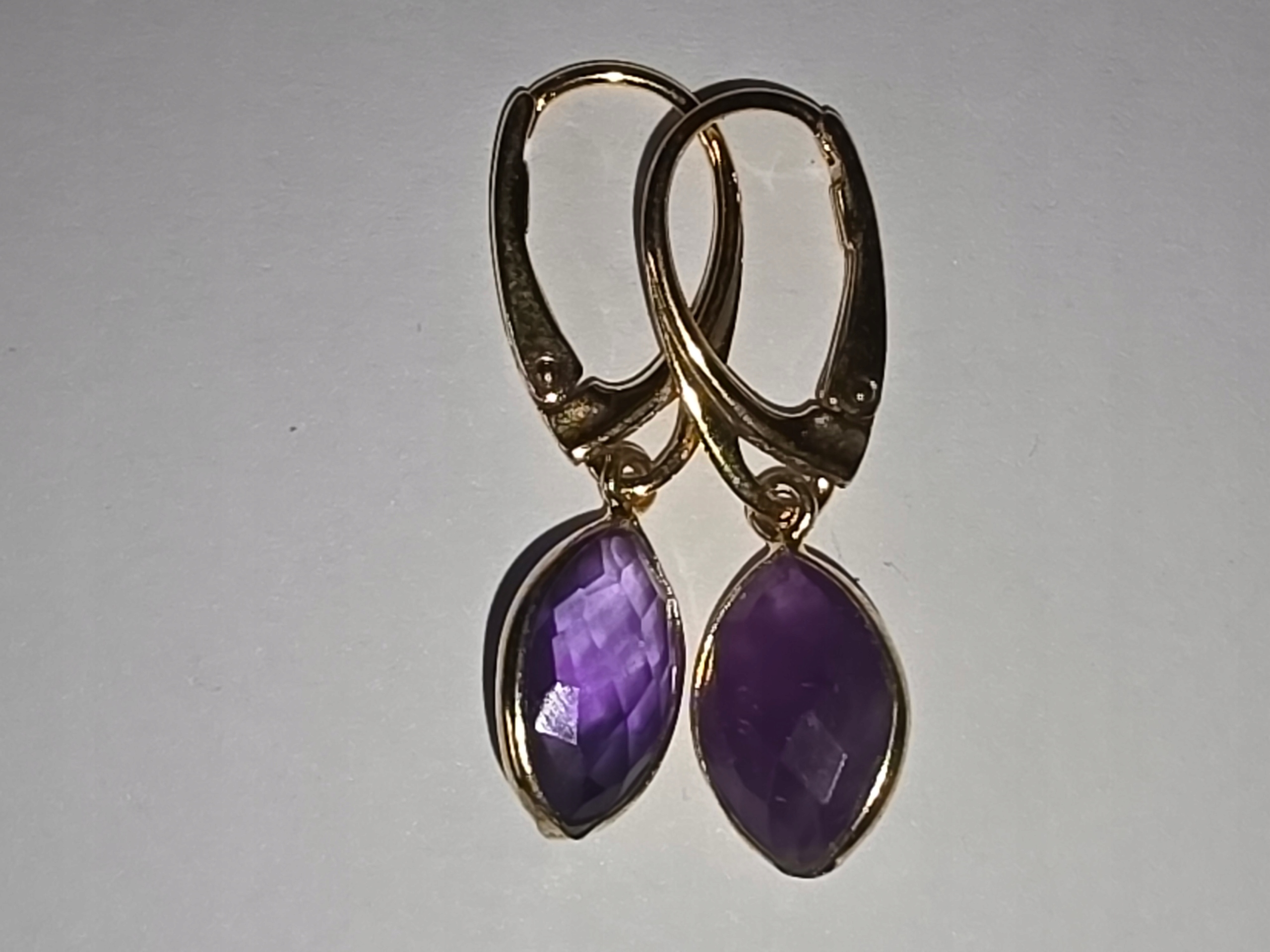 Kolczyki Ametyst fioletowe fasetowane wrzeciono oraz bigle srebro Pozłacane