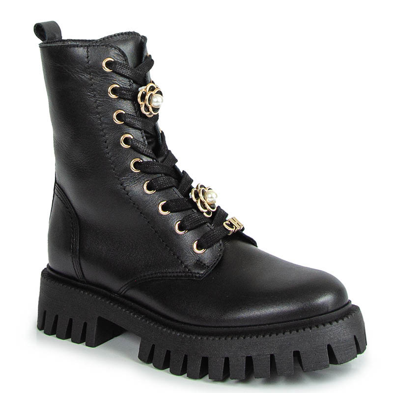 Chebello 4553 Černé Kožené Kotníkové Boty S Ozdobou 38