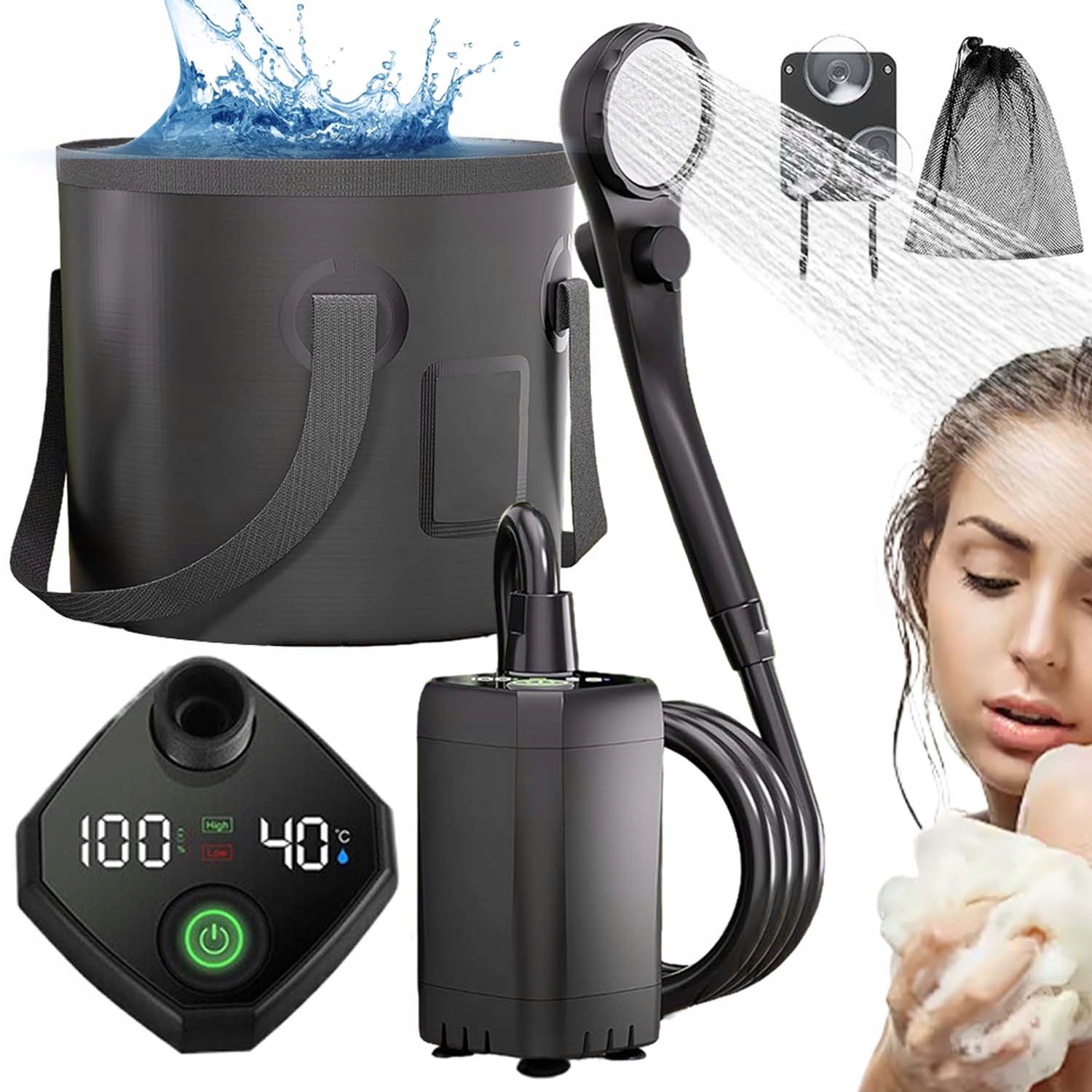 Přenosná Turistická Kempingová Sprcha Pod Stan S Polní Sprchou, Černá