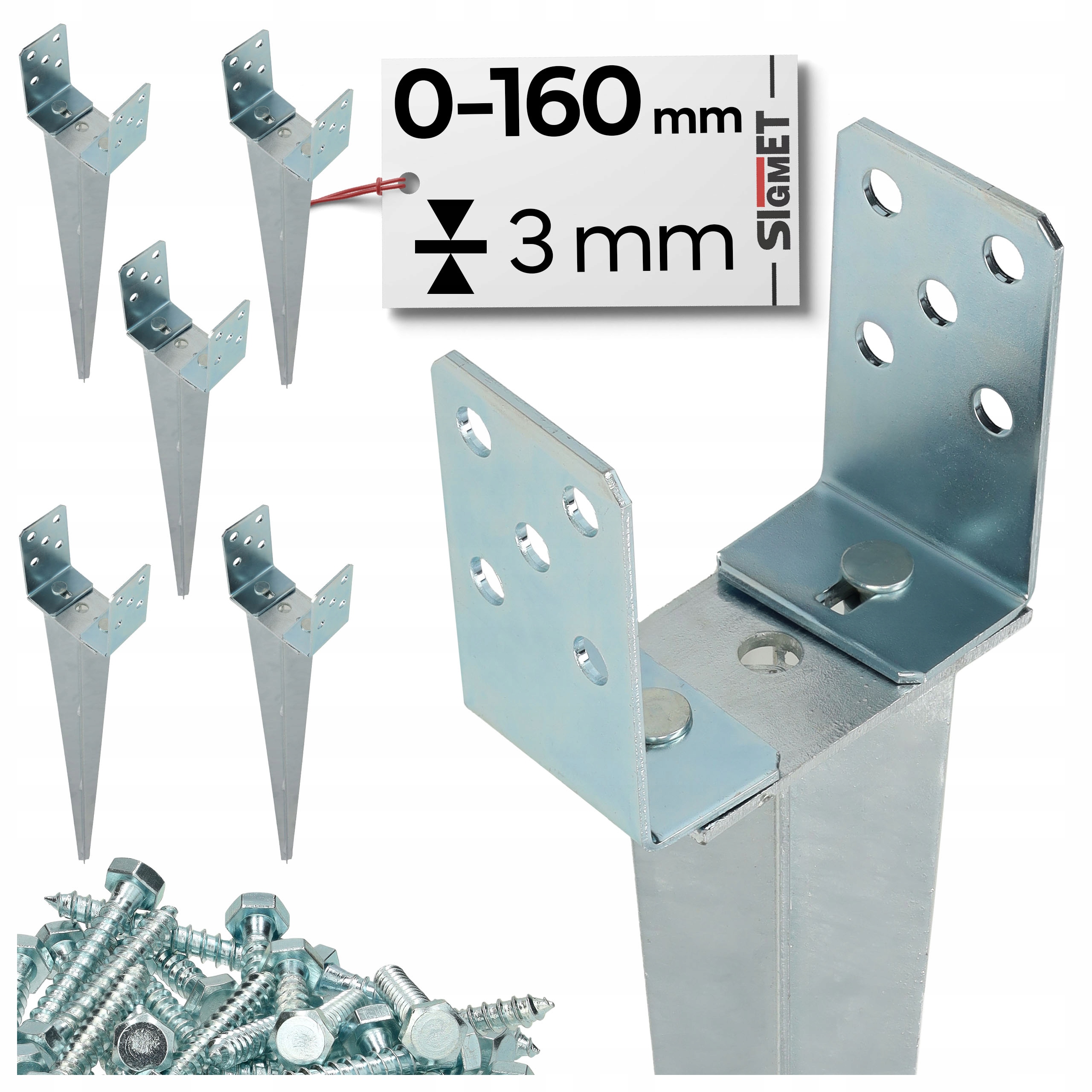 6 x nastaviteľná základňa zatĺkacieho stĺpa 0-160 mm, kotva skrutky na montáž