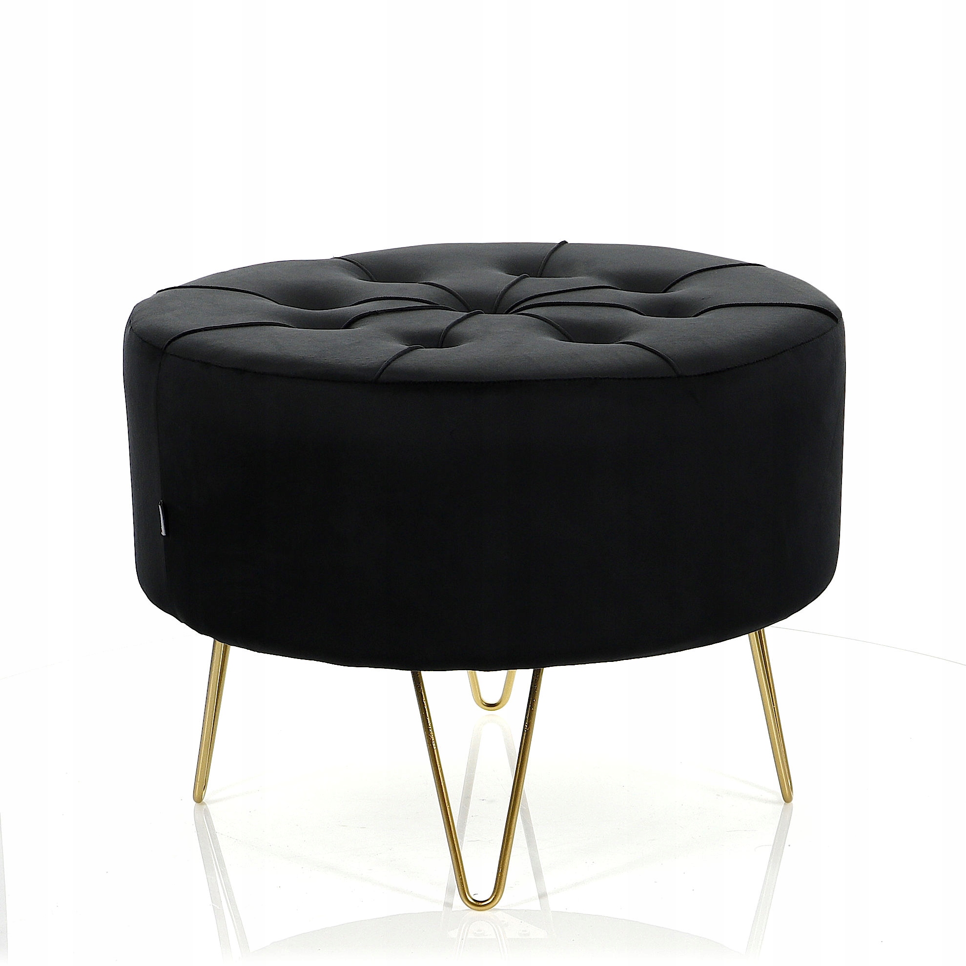 Pufa Welurowa Złota Czarna Welur podnóżek 43cm Szerokość mebla 56 cm