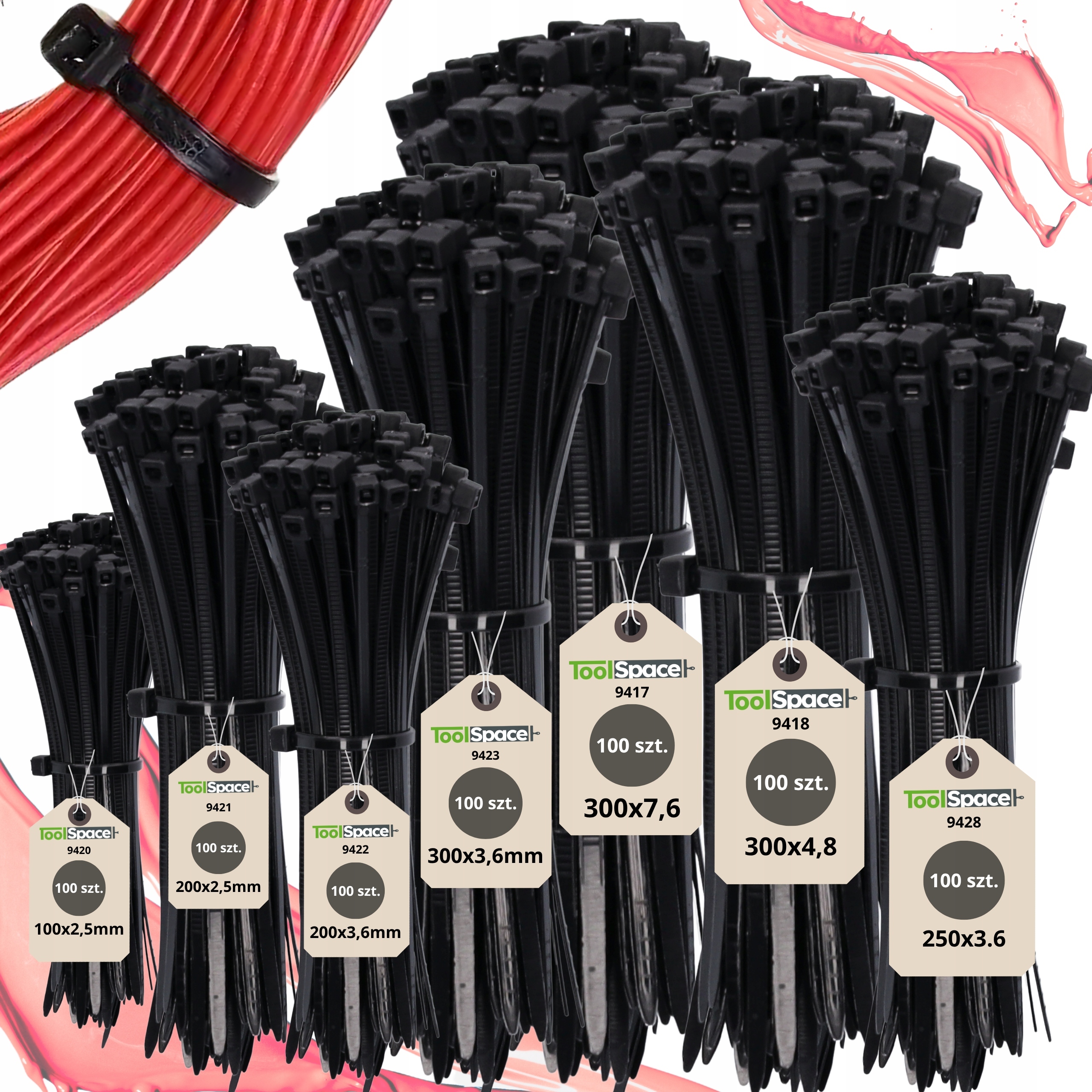 Opaski zaciskowe kablowe czarne zestaw 700szt dł. 100-300 gr. 2,5-7,6mm