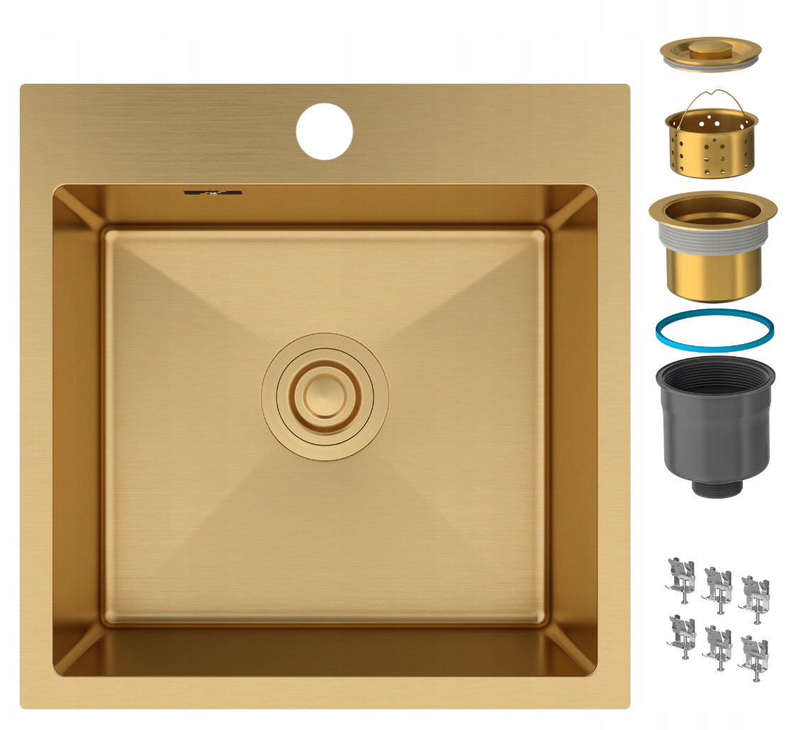 Oceľový Drez Zlatý Jednokomorový Kuchynský Sifón Manuálny BARI46