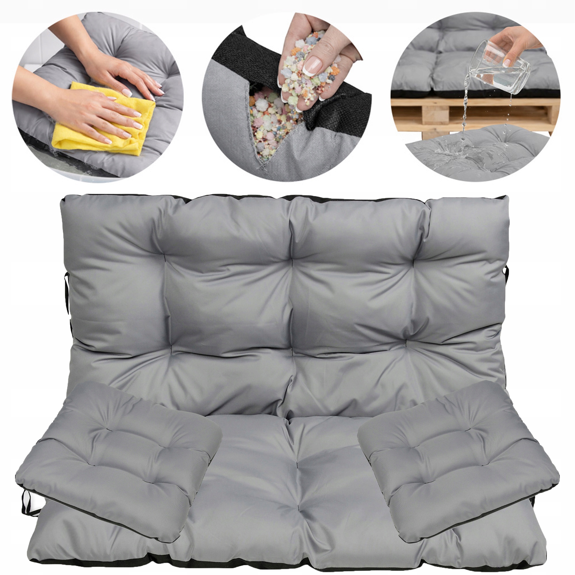 Polštář Voděodolný na zahradní houpačku 120x60x50+2x45/45 Ocel