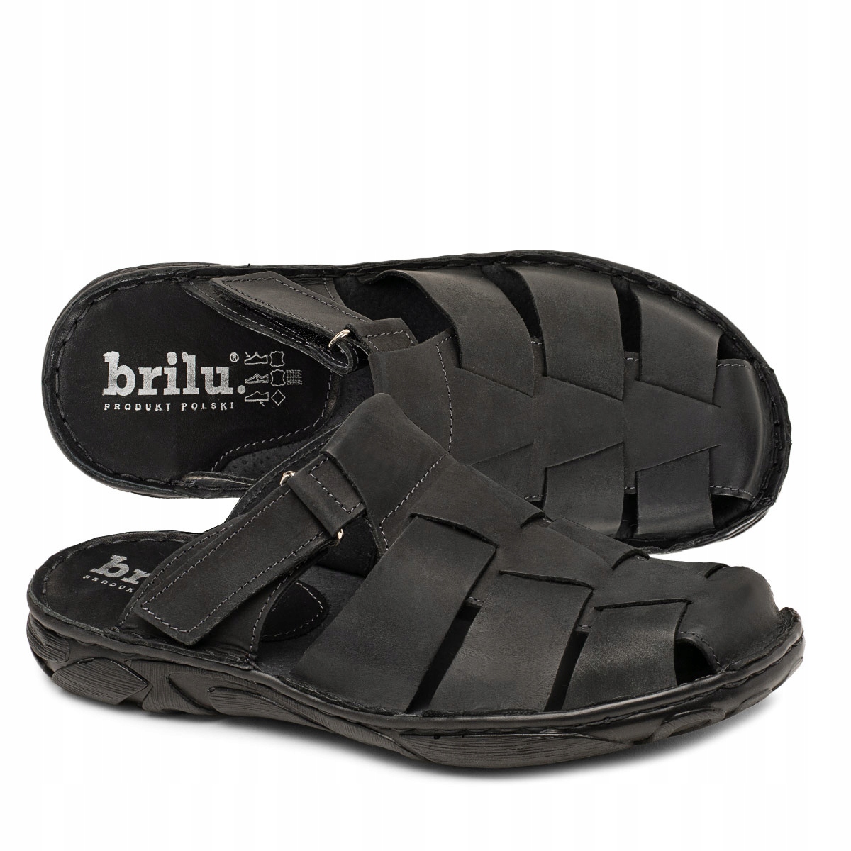 Brilu Polskie Skórzane Klapki Męskie Alphred Czarne 45