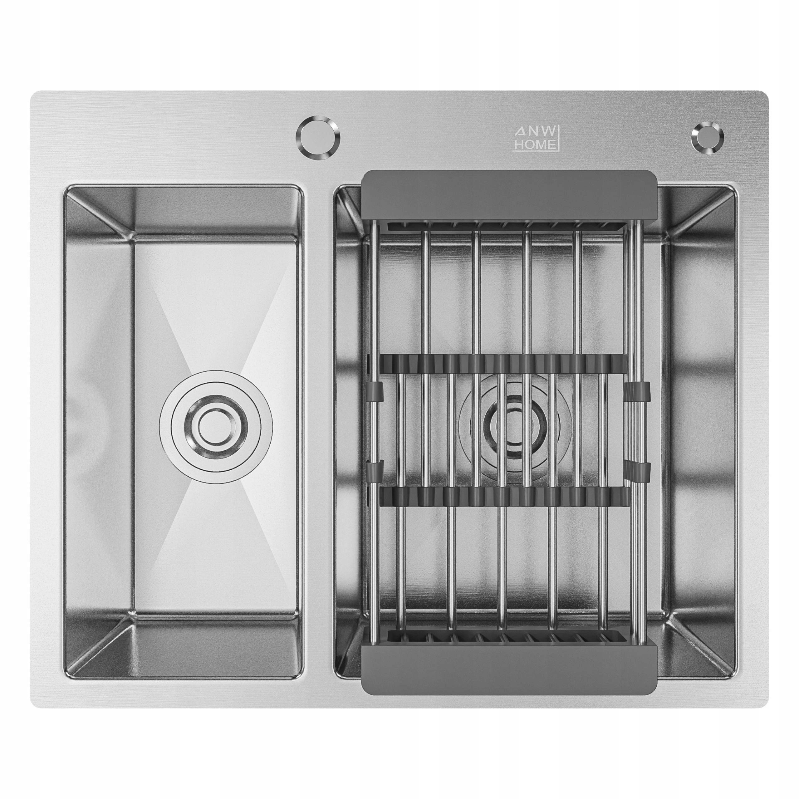 Zlewozmywak kuchenny srebrny Nano wpuszczany 61x51 stal 304 Syfon