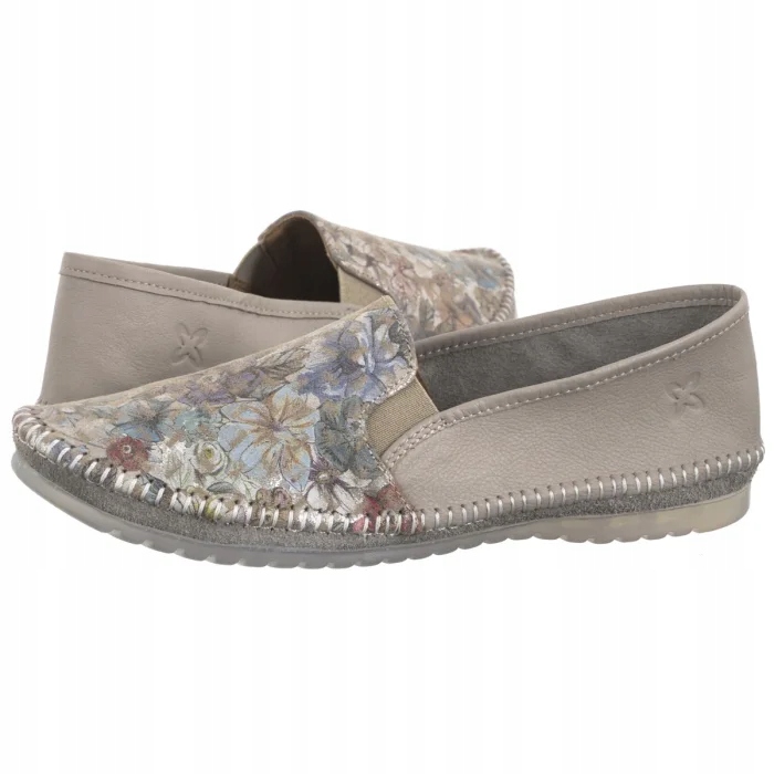 Polobotky Kožené Dámské Maciejka Béžové s květy T3512-73