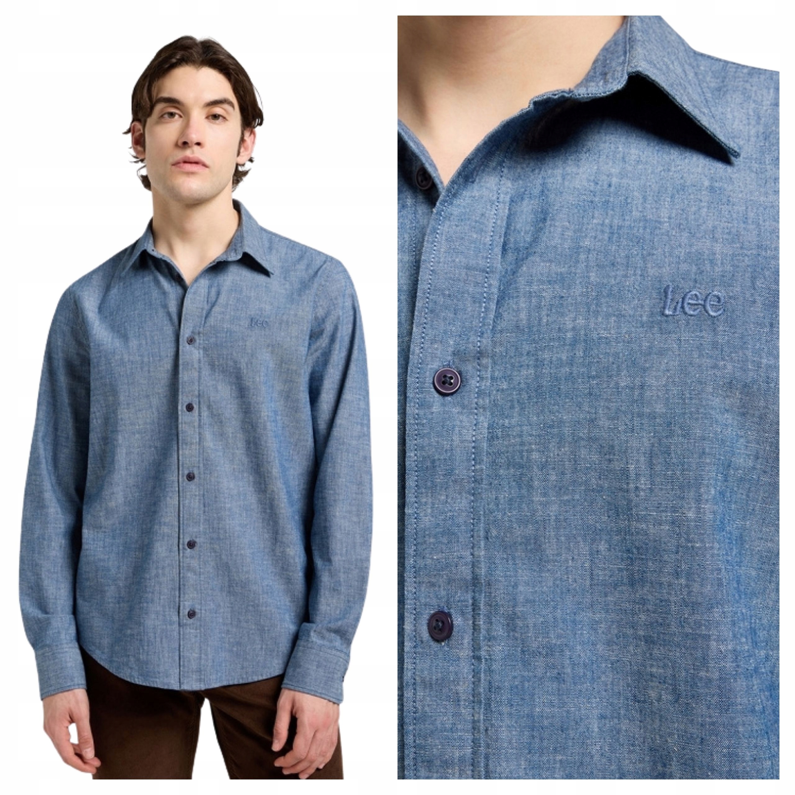 Pánská košile Lee Patch Shirt Modrá Klasická Casual XL