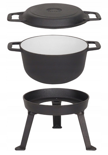 KOCIOŁEK ŻELIWNY MYŚLIWSKI EMALIOWANY 3W1 PIECZONKI 10L GRATIS PODPAŁ MK602