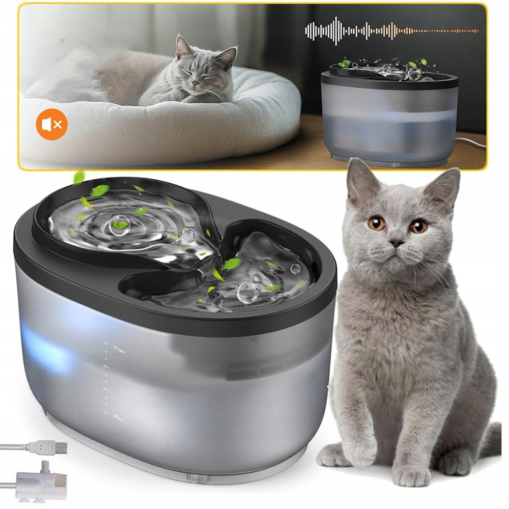 Levně Napáječka Pro Kočky Fontána Tichý Filtr 2,3 L Automatická Napáječka