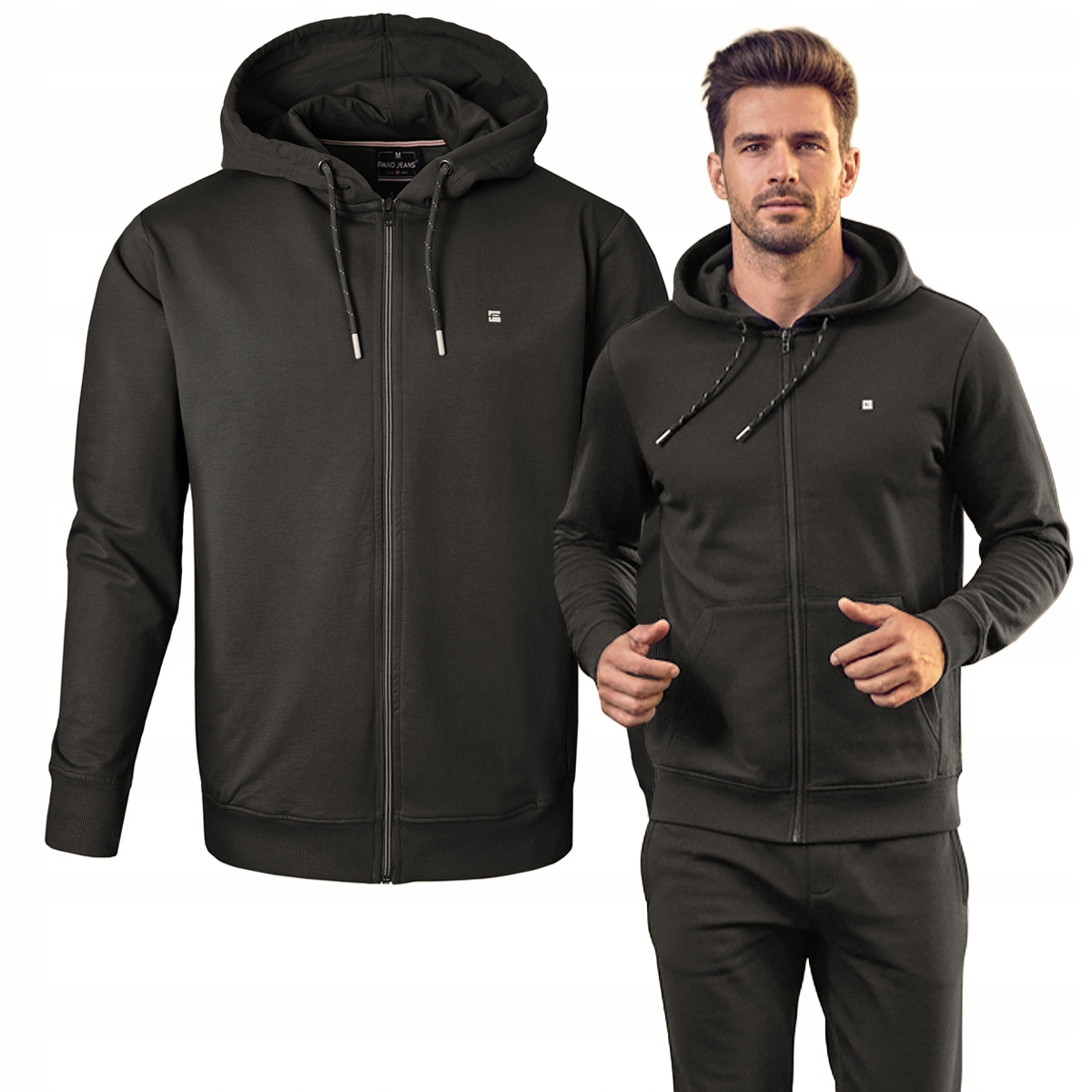 pánská rozepínací mikina s kapucí Nezateplená na léto Černá L Pako Jeans