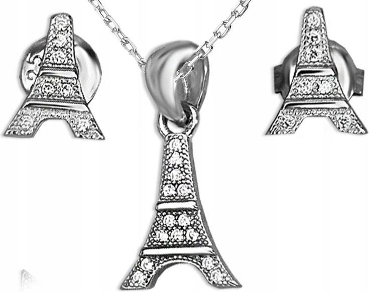 Sada šperků náušnice přívěsek s řetízkem 925 Eiffel ve stříbrné barvě