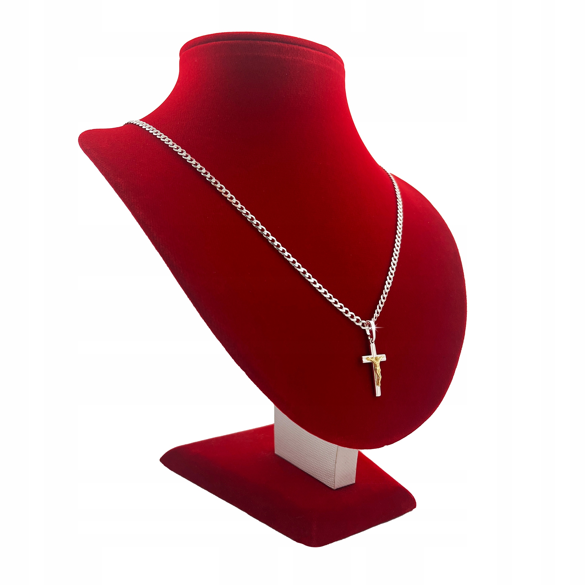 SREBRNY NASZYJNIK + KRZYŻYK Z CHRYSTUSEM 925 + GRAWER BIERZMOWANIE KOMUNIA Materiał Pozłacany Srebro Srebro pozłacane