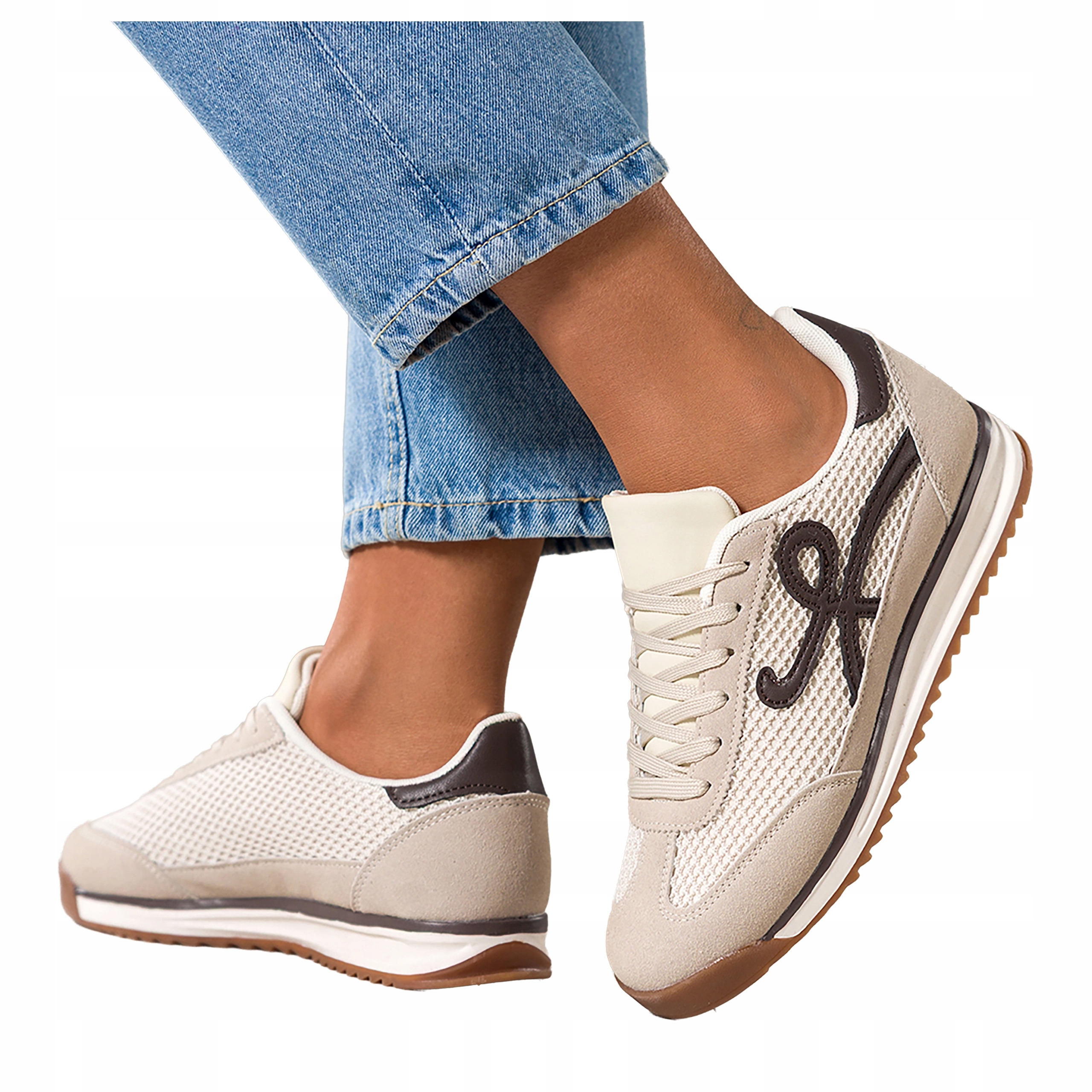 Sneakersy Béžové Dámské Sportovní Drážkované Podrážka Šněrovací Pohodlné r 40