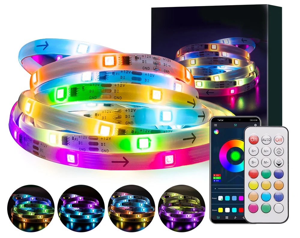 Led Pásek 5M Neon 5050 Rgbic Bluetooth Aplikace Dálkový Ovladač Duha Set 60LED/M