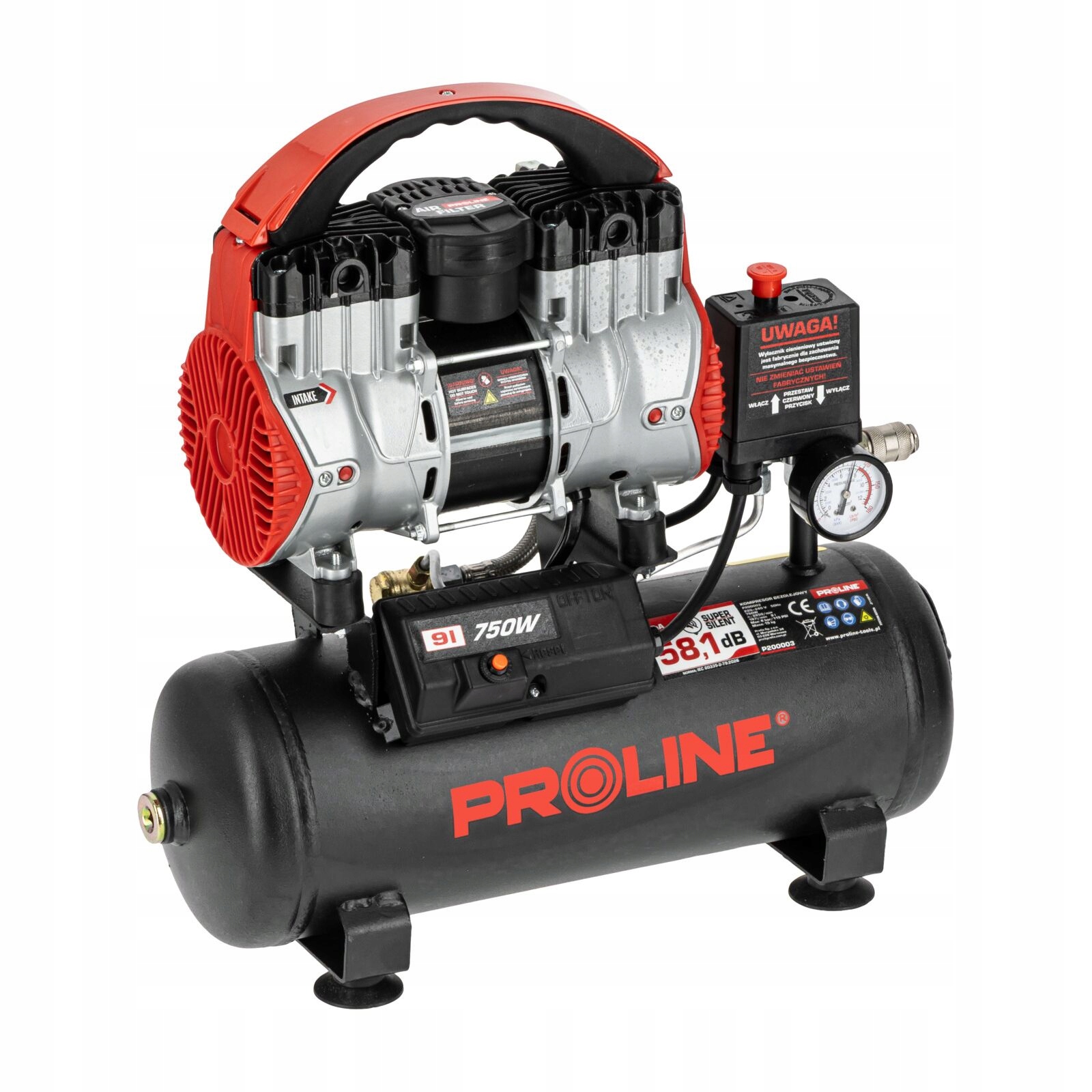 Bezolejový Kompresor 9 L, 750 W/1 Km, 8 Barov, 167 L/min, Prolineoil-free Compresso