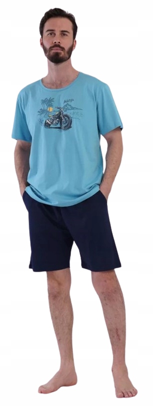 Pyžamo Motocykl Harley Chopper Tričko Krátký Rukáv Kraťasy Šortky XL