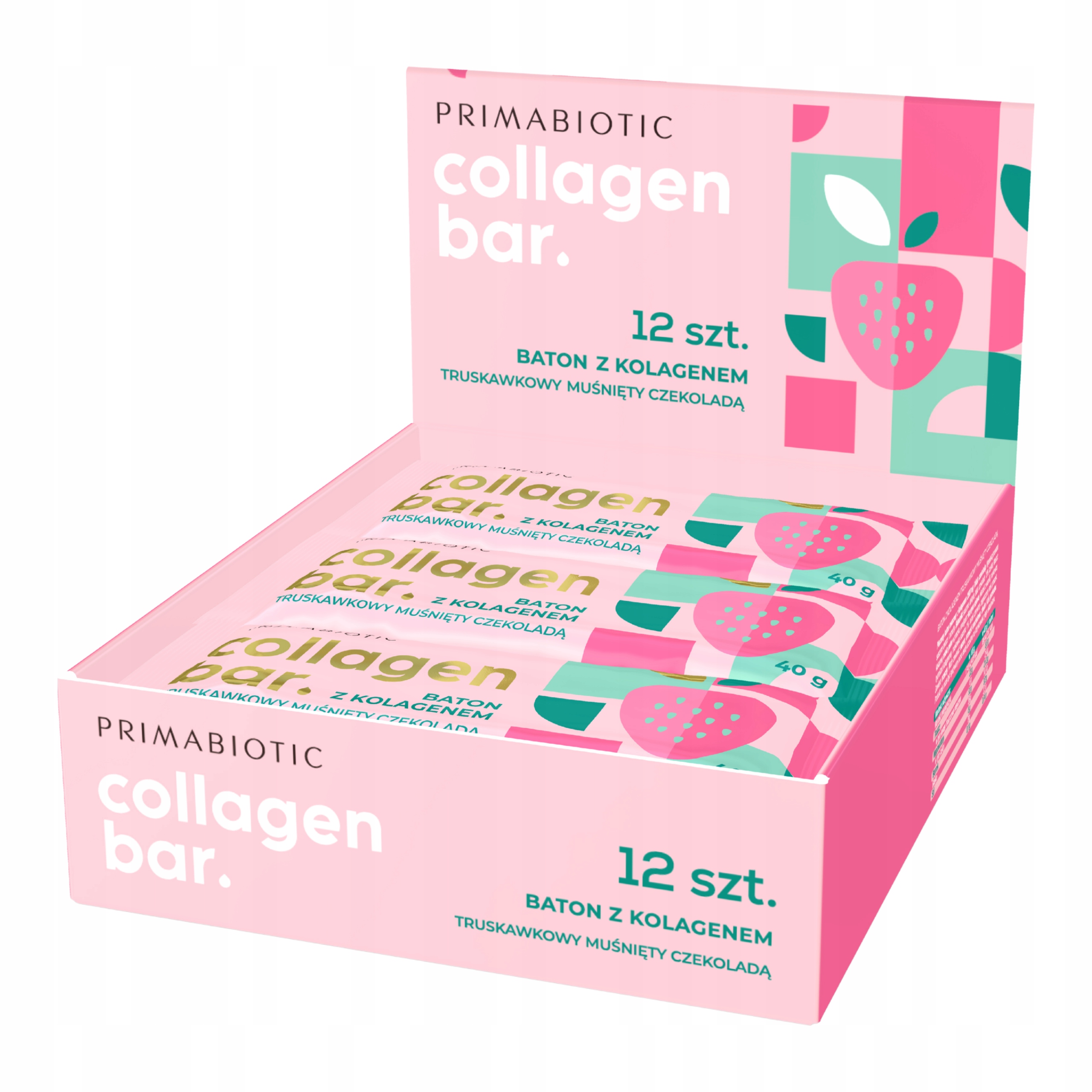 Batony Primabiotic Collagen Bar Kolagen Smak Truskawkowy Kolagen Fit 12szt.