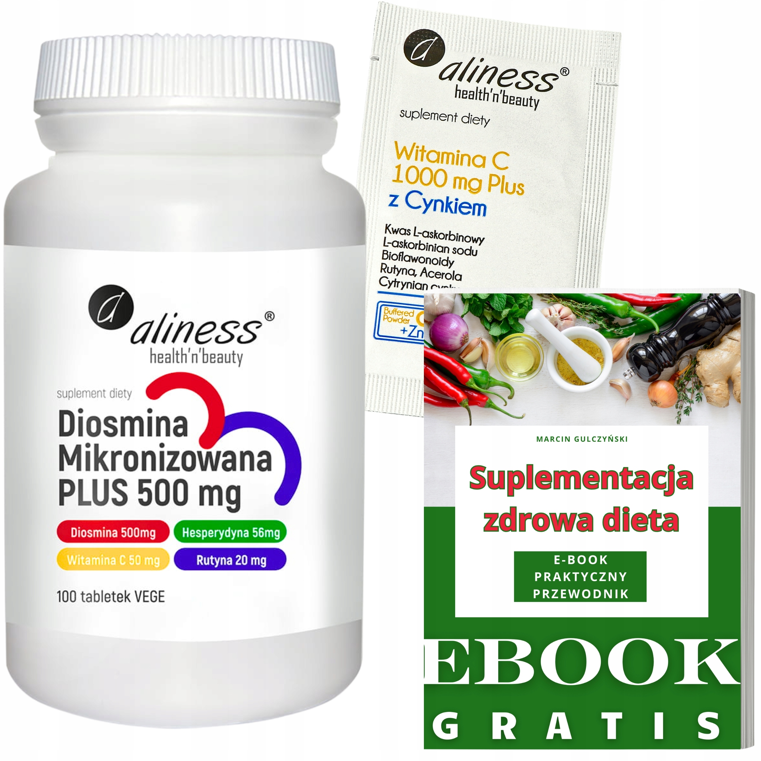 ALINESS Diosmina PLUS 500mg z Hesperydyną i Rutyną - 100 Tabletek VEGE ...