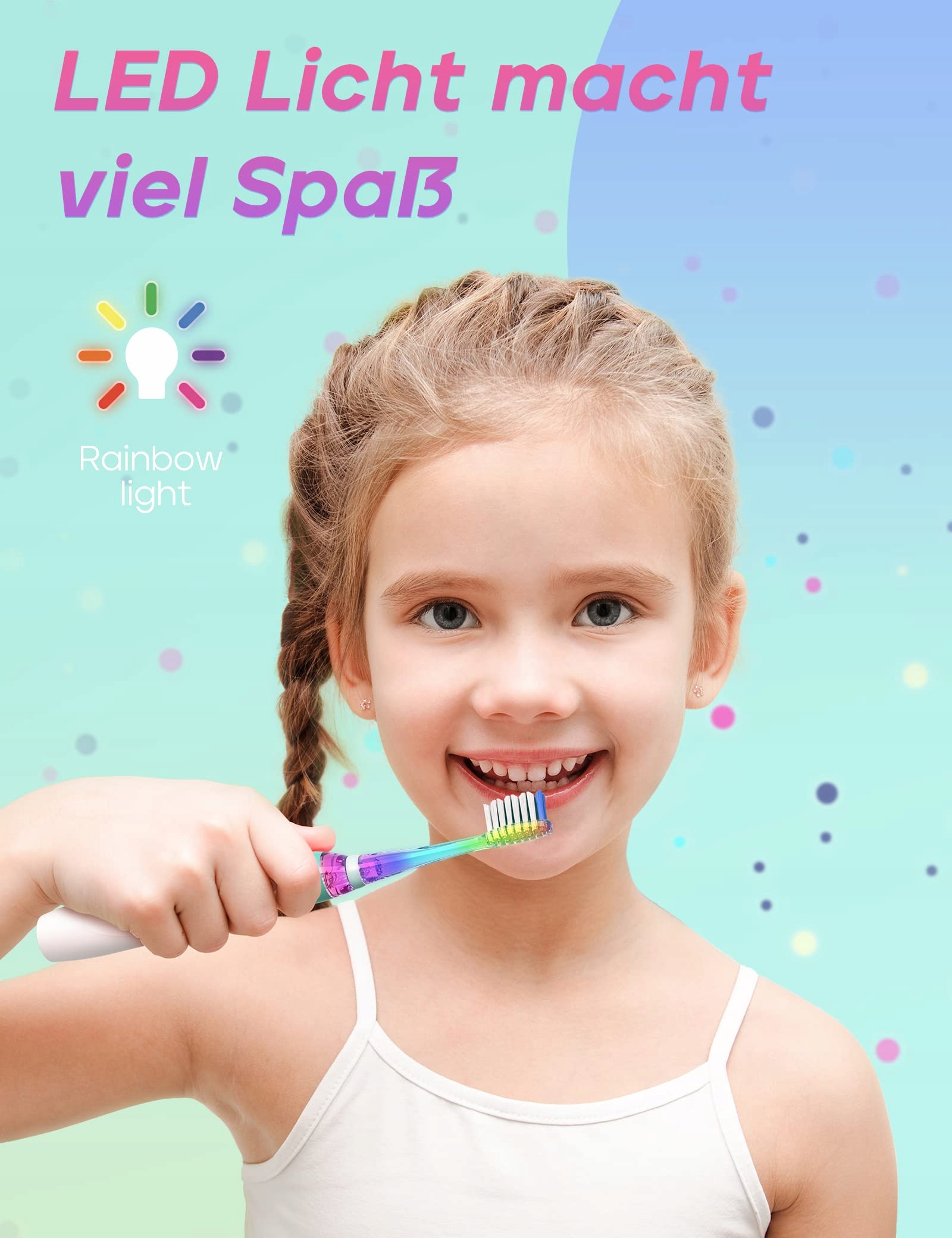 SEAGO Szczoteczka Elektryczna Dla Dzieci 4 Końcówki LED 4 Tryby Zielona — miniatura 2