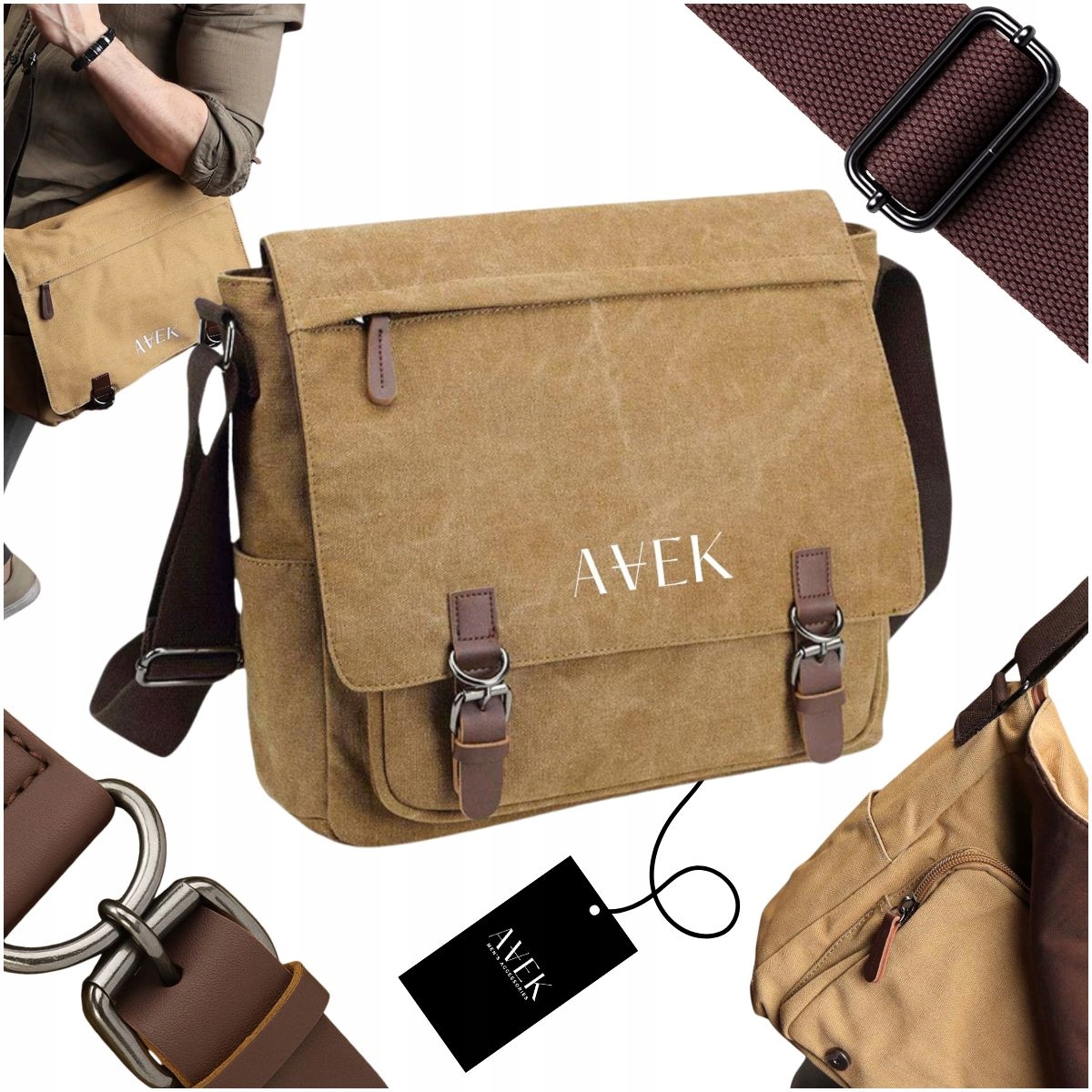 Pánská Hnědá Kabelka Přes Rameno Canvas Na Rameno, Sportovní Cestovní Taška Avek