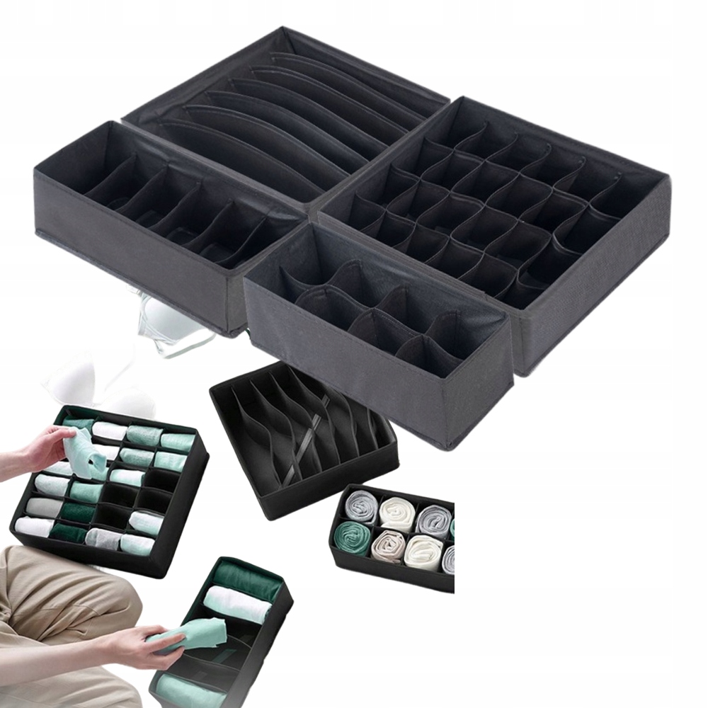 Set 4x organizér do šuplíku Skříně Na Spodní Prádlo Ponožky Černý