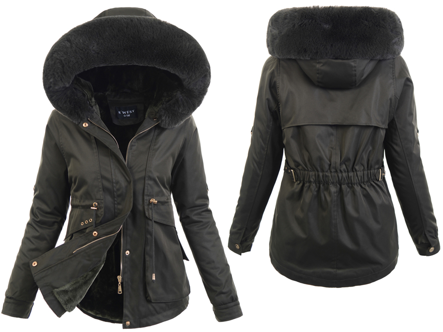 7381 Damska Zimowa Parka Kurtka Zielona S