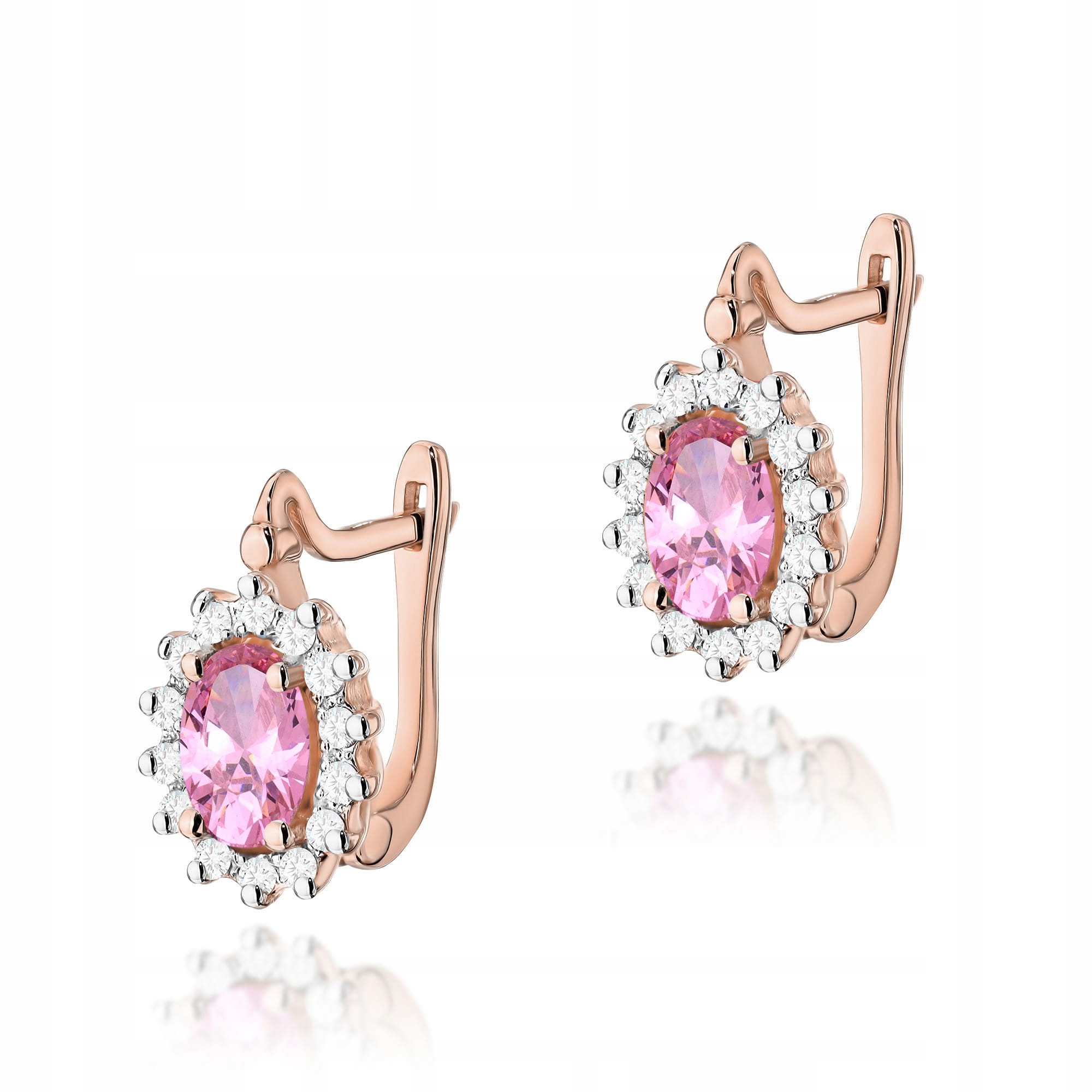 Náušnice s brilianty růžové zlato 585 růžový topaz 2.8 g diamanty