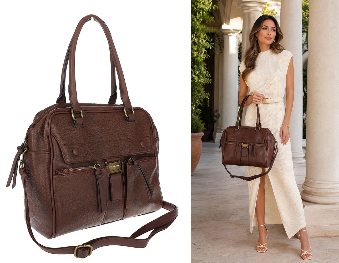 Dámská shopper kabelka kufřík elegantní taška do práce CH810 Čokoládová