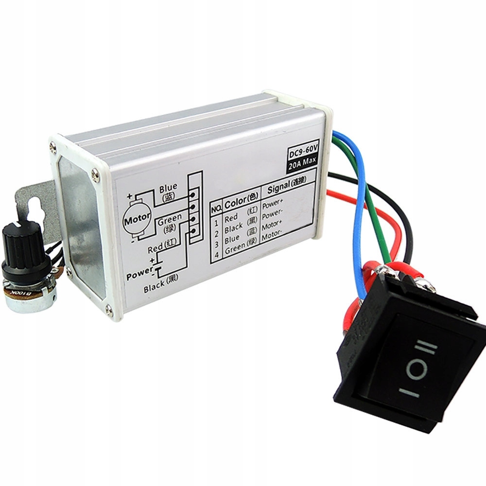 Sterownik Pwm Do Sil DC 9-60V 20A Z Przełącznikiem