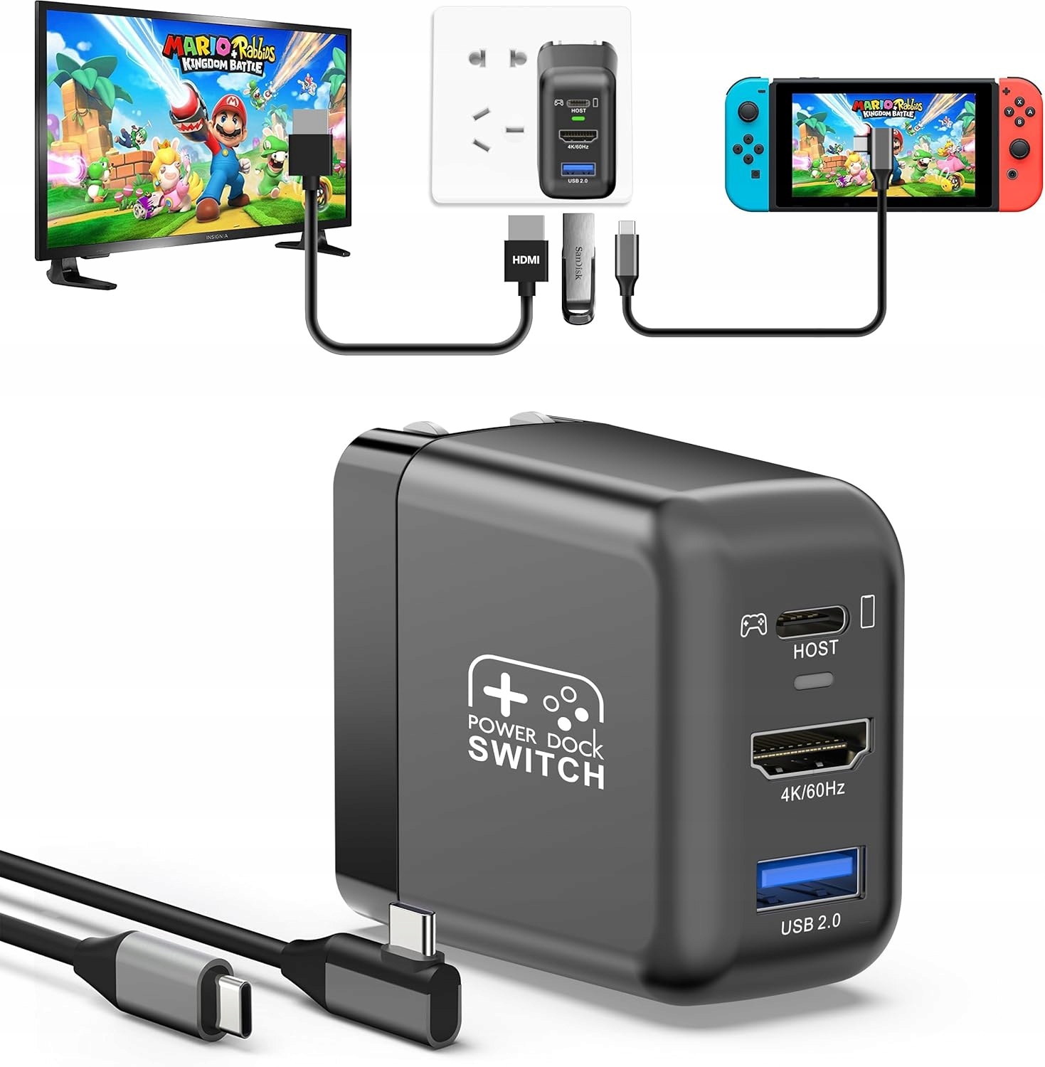 Ładowarka z portem Hdmi/usb 2.0/Typ-C do Nintendo Switch kabel