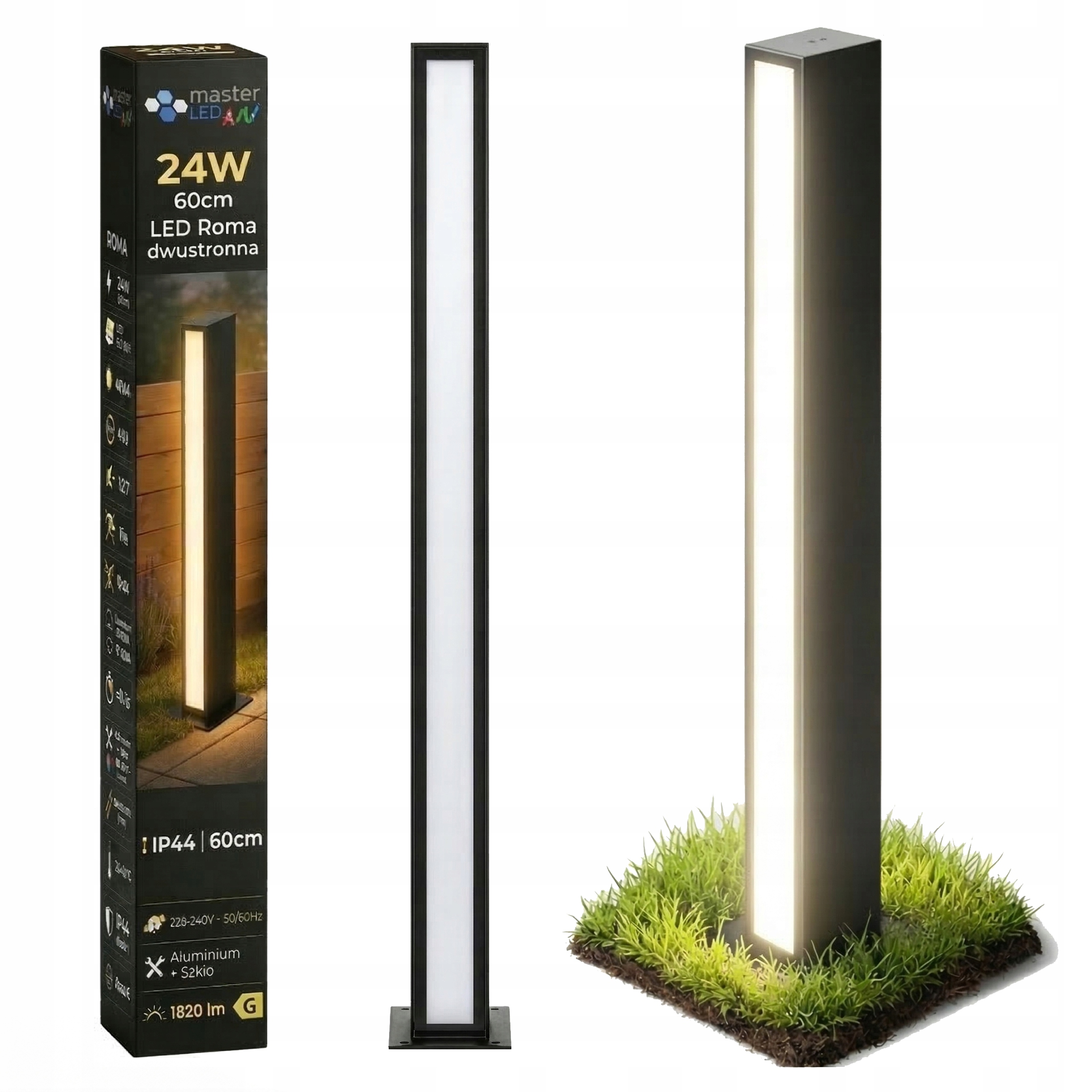 Led zahradní lampa stojící sloupek 60 cm, oboustranná, venkovní, 4000K, černá