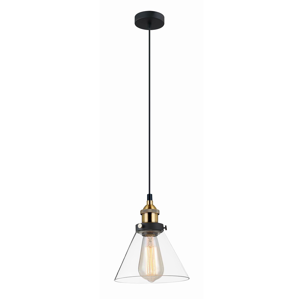 Getan, Industriálna, loftová, čierno-mosadzná závesná lampa E27